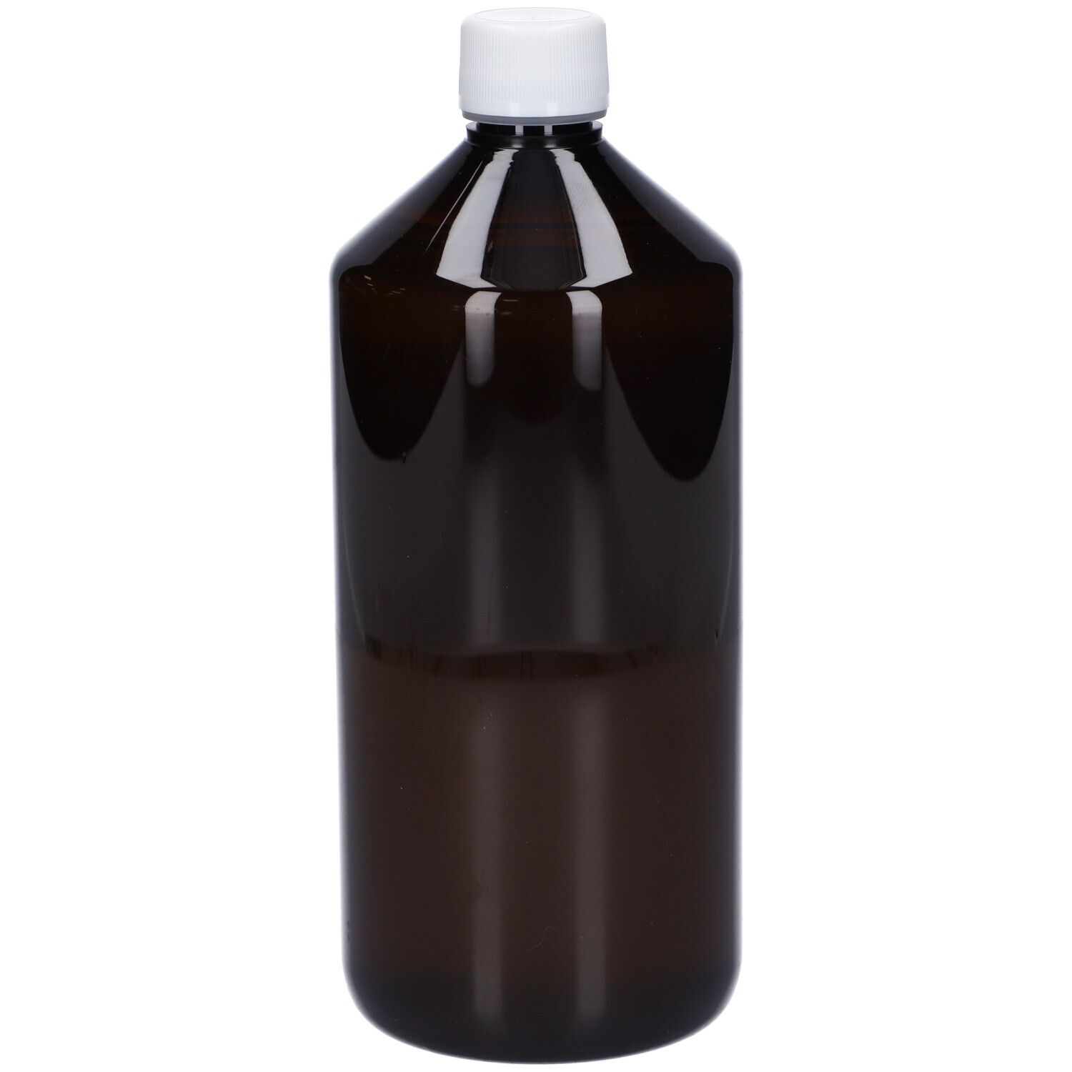 Flacone marrone con tappo bianco. Nessuna etichetta visibile.