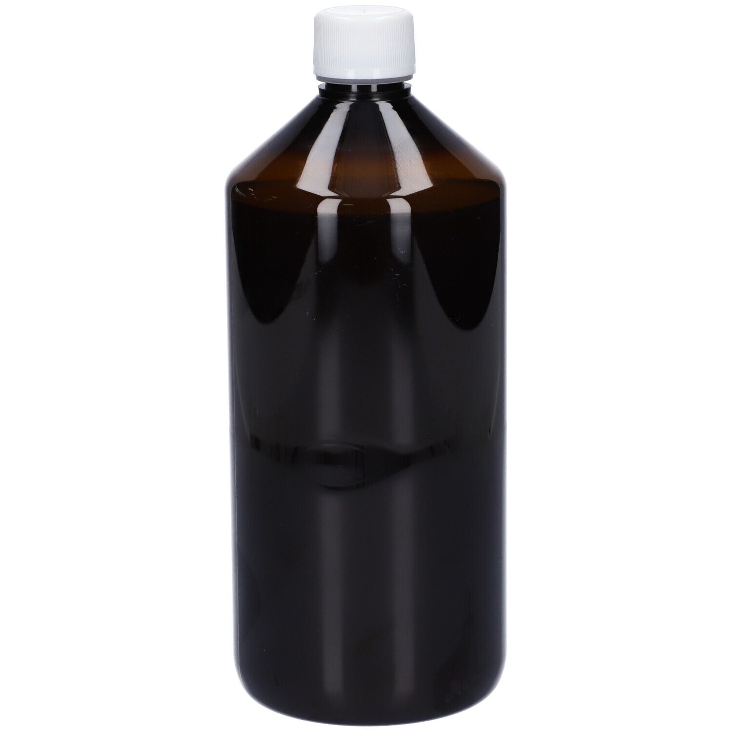 Flacone di vetro marrone con tappo bianco. Nessun altro dettaglio visibile.