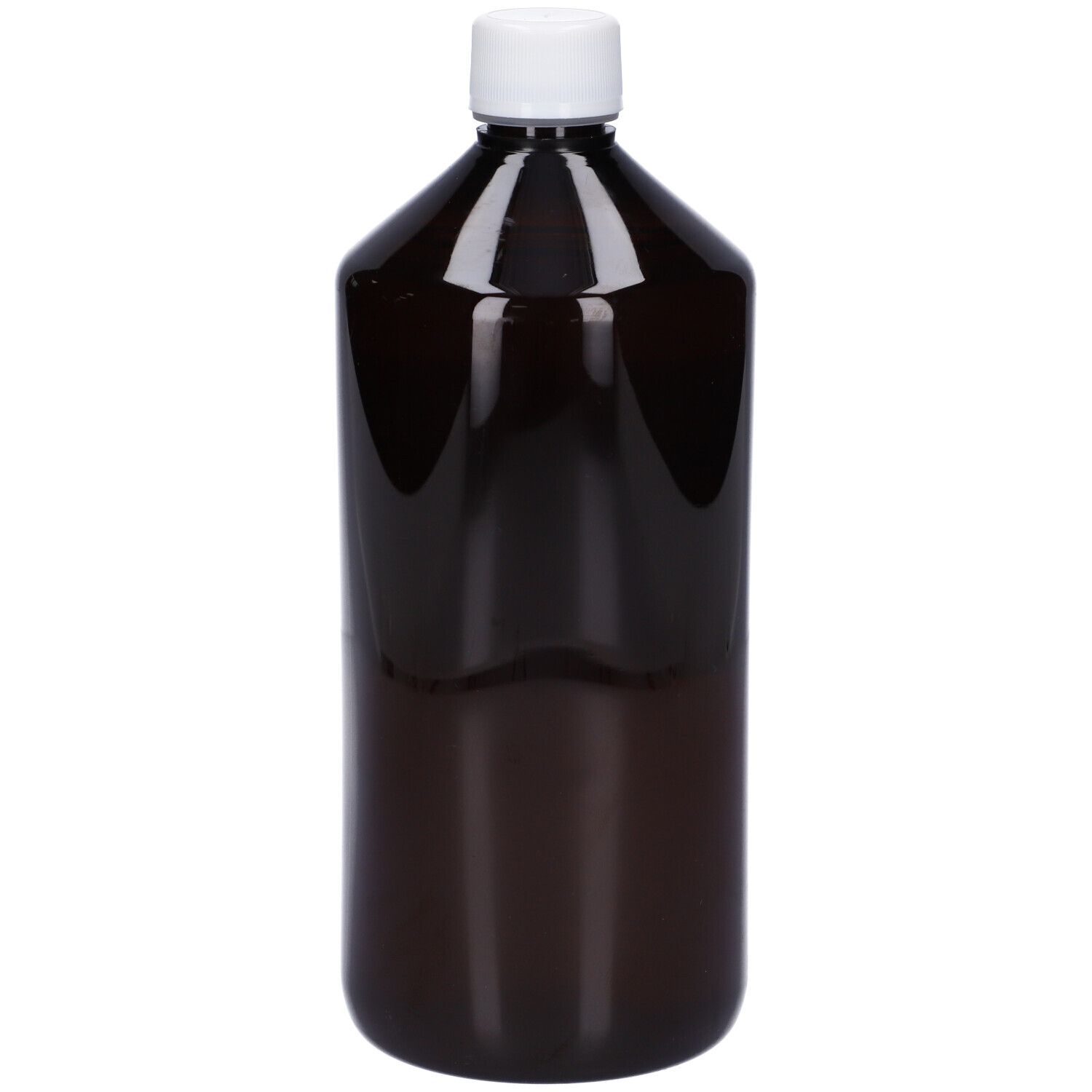 Flacone marrone con tappo bianco. Nessuna etichetta visibile.