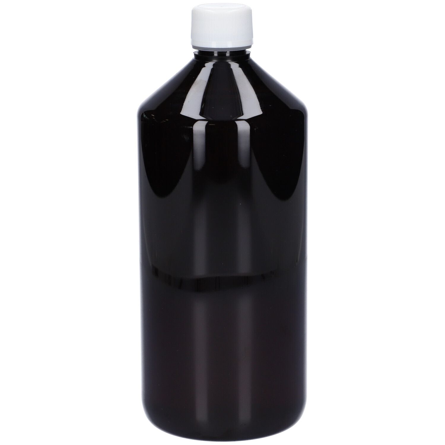 Flacone marrone con tappo bianco. Nessuna etichetta visibile.