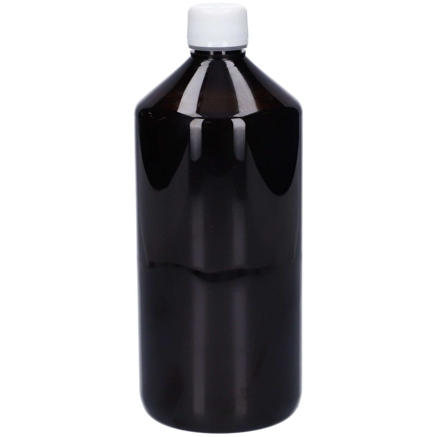 Flacone marrone con tappo bianco. Nessuna etichetta visibile.