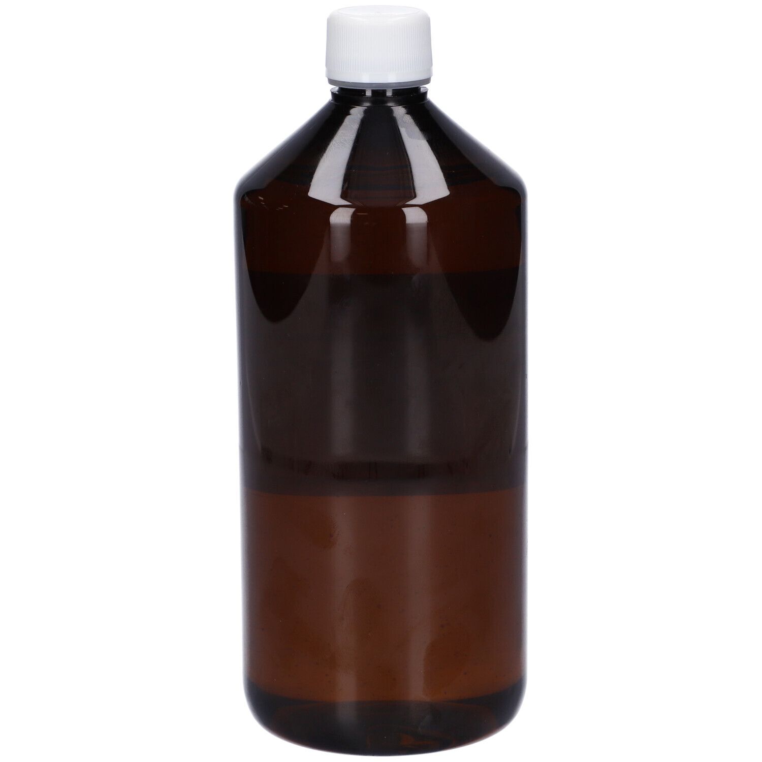 Flacone in vetro ambrato con tappo bianco ed etichetta. Contiene 1000 ml.