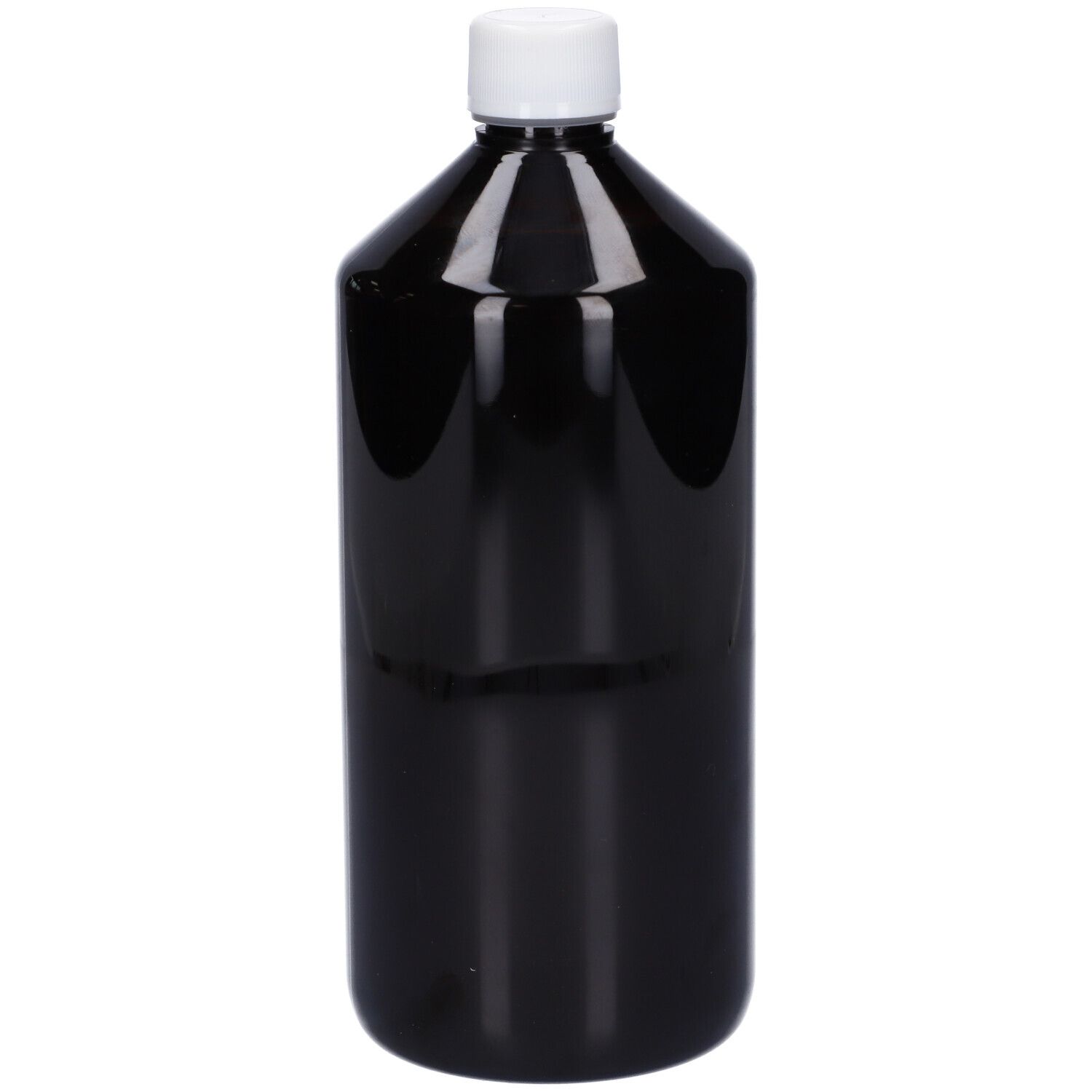 Flacone scuro con tappo bianco. Nessun altro dettaglio visibile.