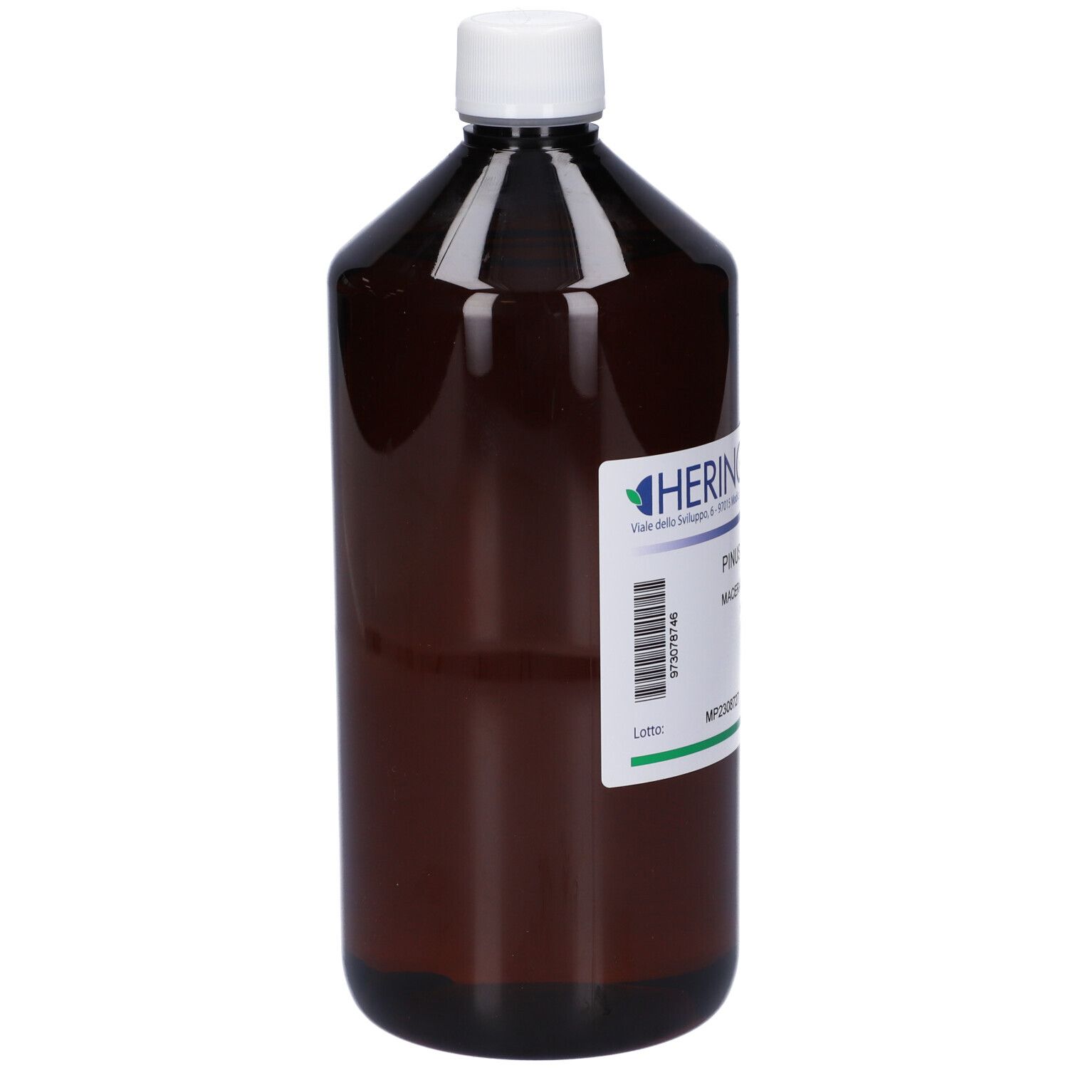 Flacone marrone con tappo bianco. Etichetta con nome prodotto e marchio HERING.