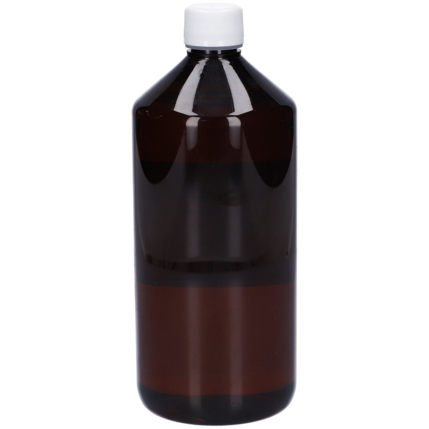 Flacone marrone con tappo bianco. Nessuna etichetta visibile.