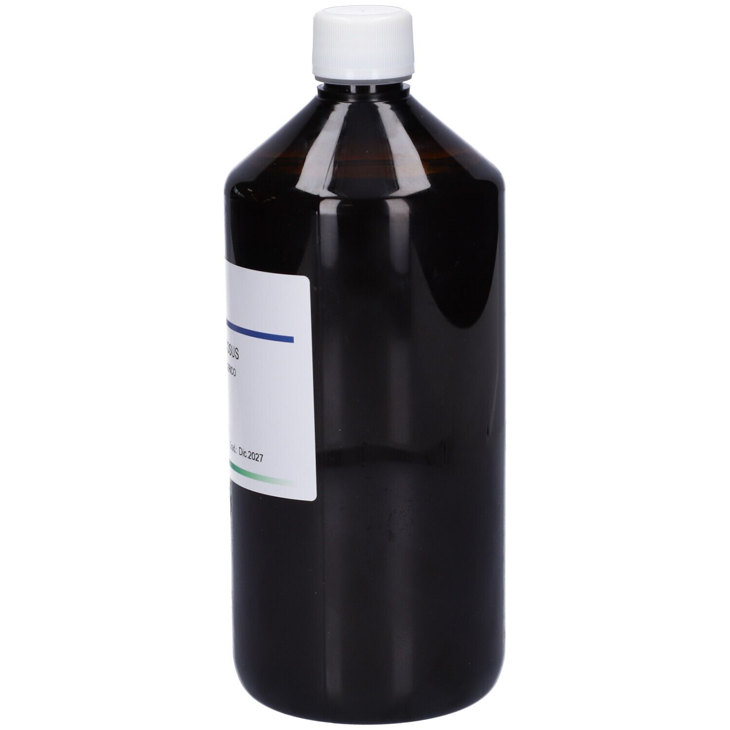 Flacone marrone con tappo bianco ed etichetta. Scritta: HERING, Rubus Fructicosus Macerato Glicerico. 1000 ml.