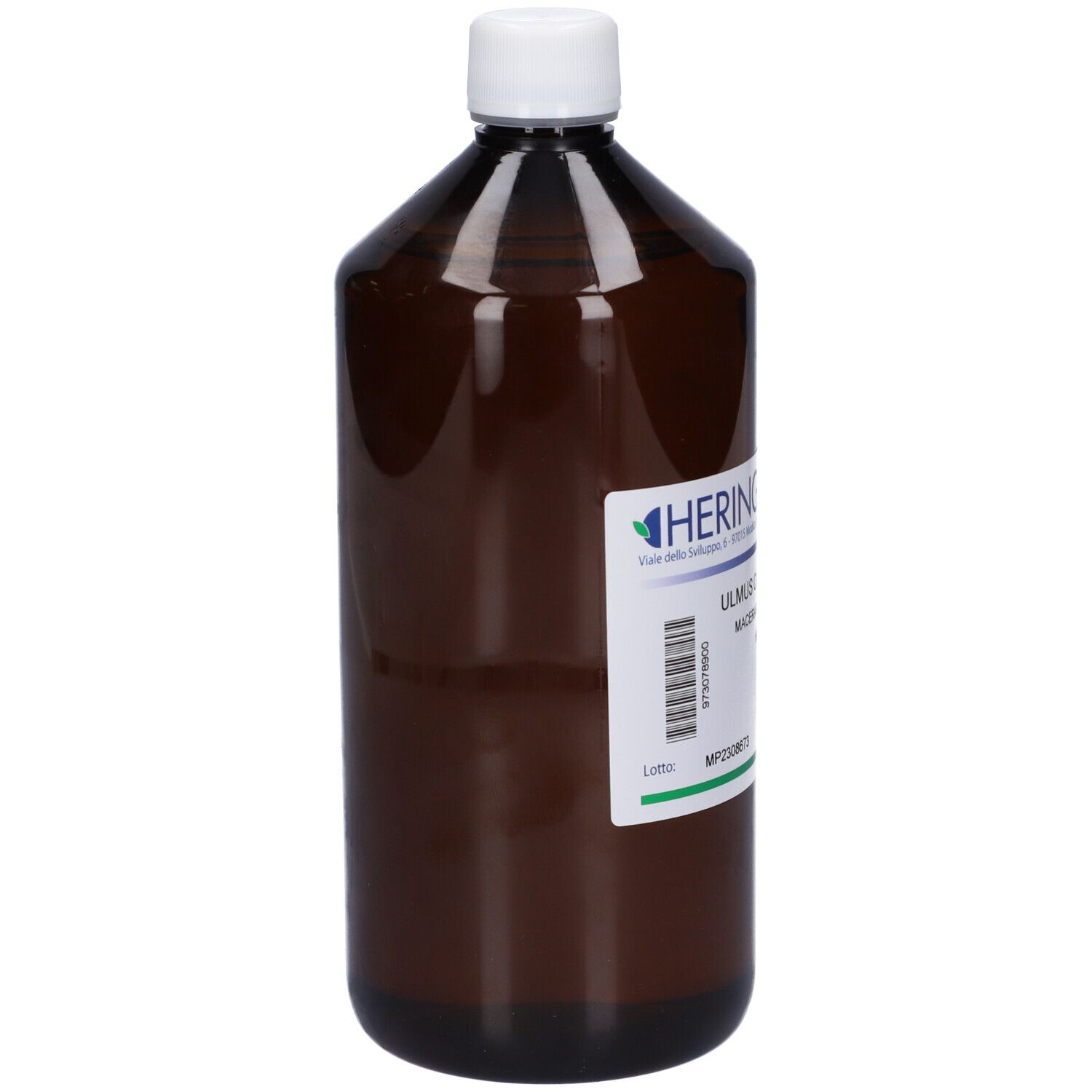 Flacone marrone con tappo bianco. Etichetta con nome prodotto e marchio HERING. 1000 ml.