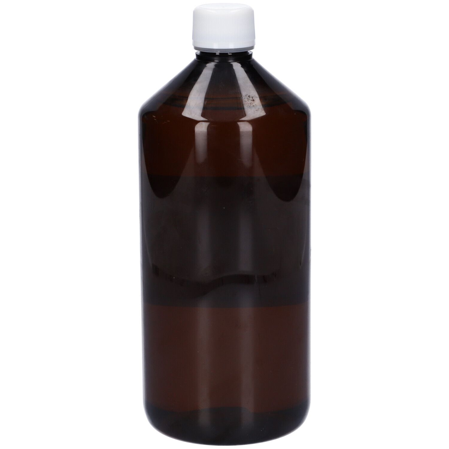 Flacone marrone con tappo bianco. Nessuna etichetta visibile.
