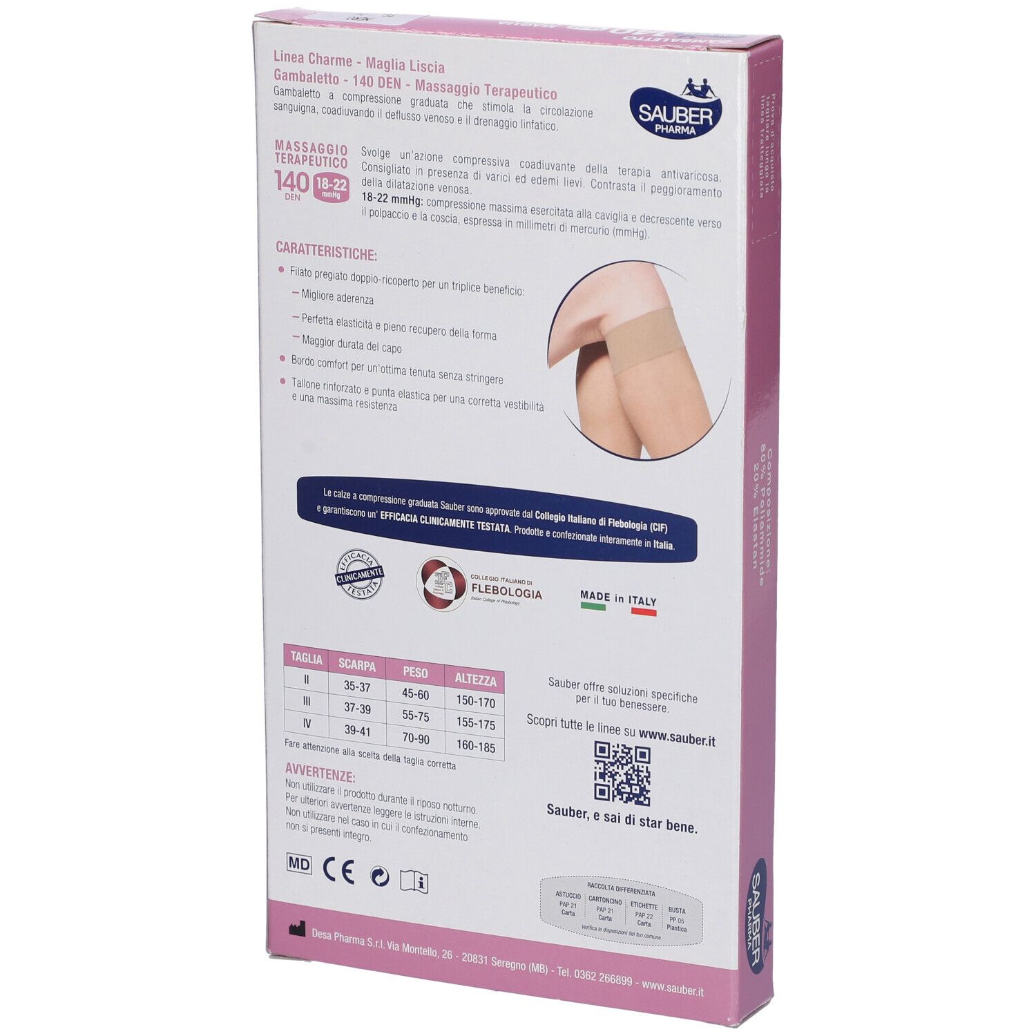 Retro della confezione di Sauber Gambaletto Maglia Liscia 140 Denari Nero 4. Testo e informazioni sul prodotto.