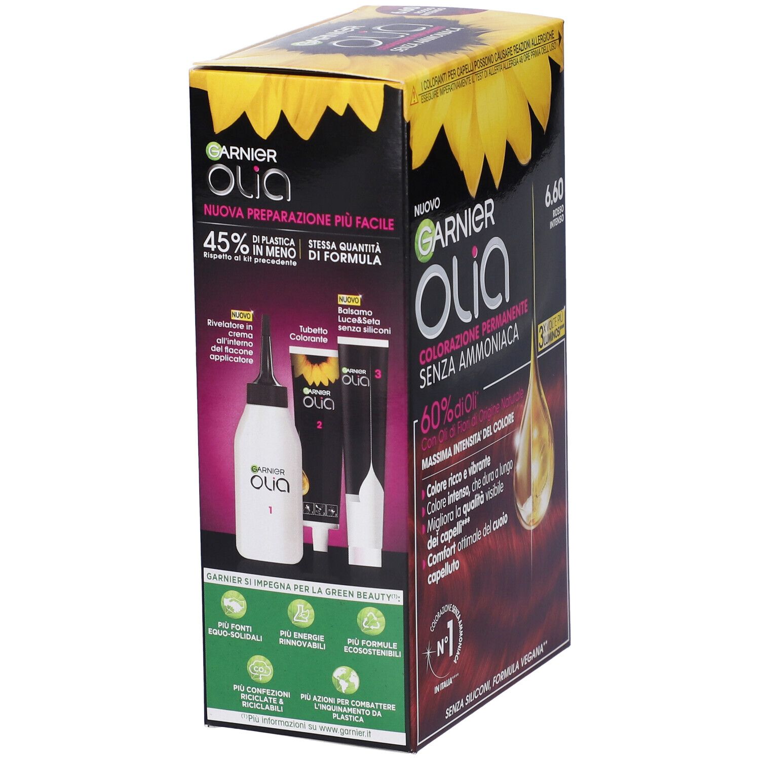 Garnier Tinta Capelli Olia, Colorazione permanente senza ammoniaca per una fragranza delicata, copre il 100% dei capelli bianchi, Con oli di fiori di origine naturale, Rosso Intenso (6.60)