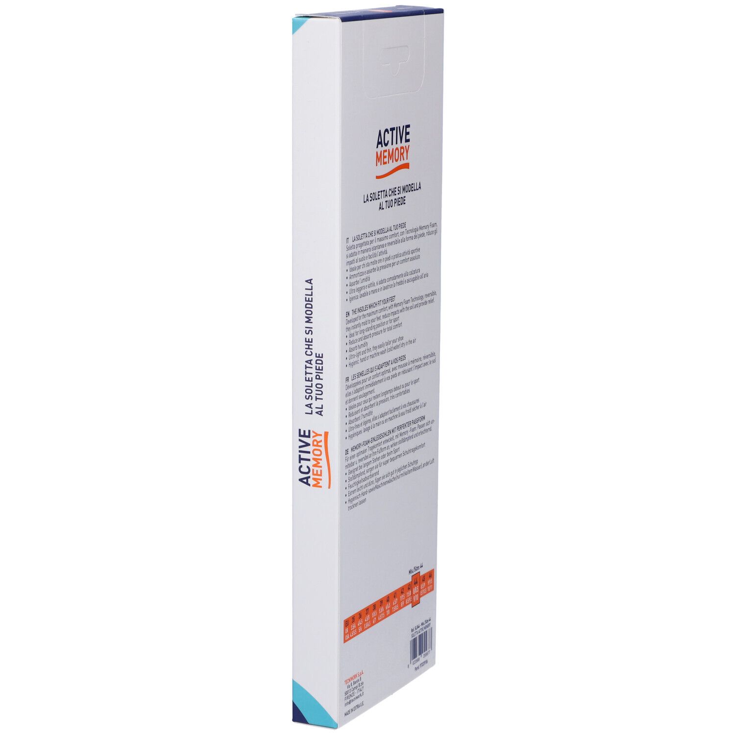 Vista laterale della confezione con testo in italiano. Scritta: Active Memory.
