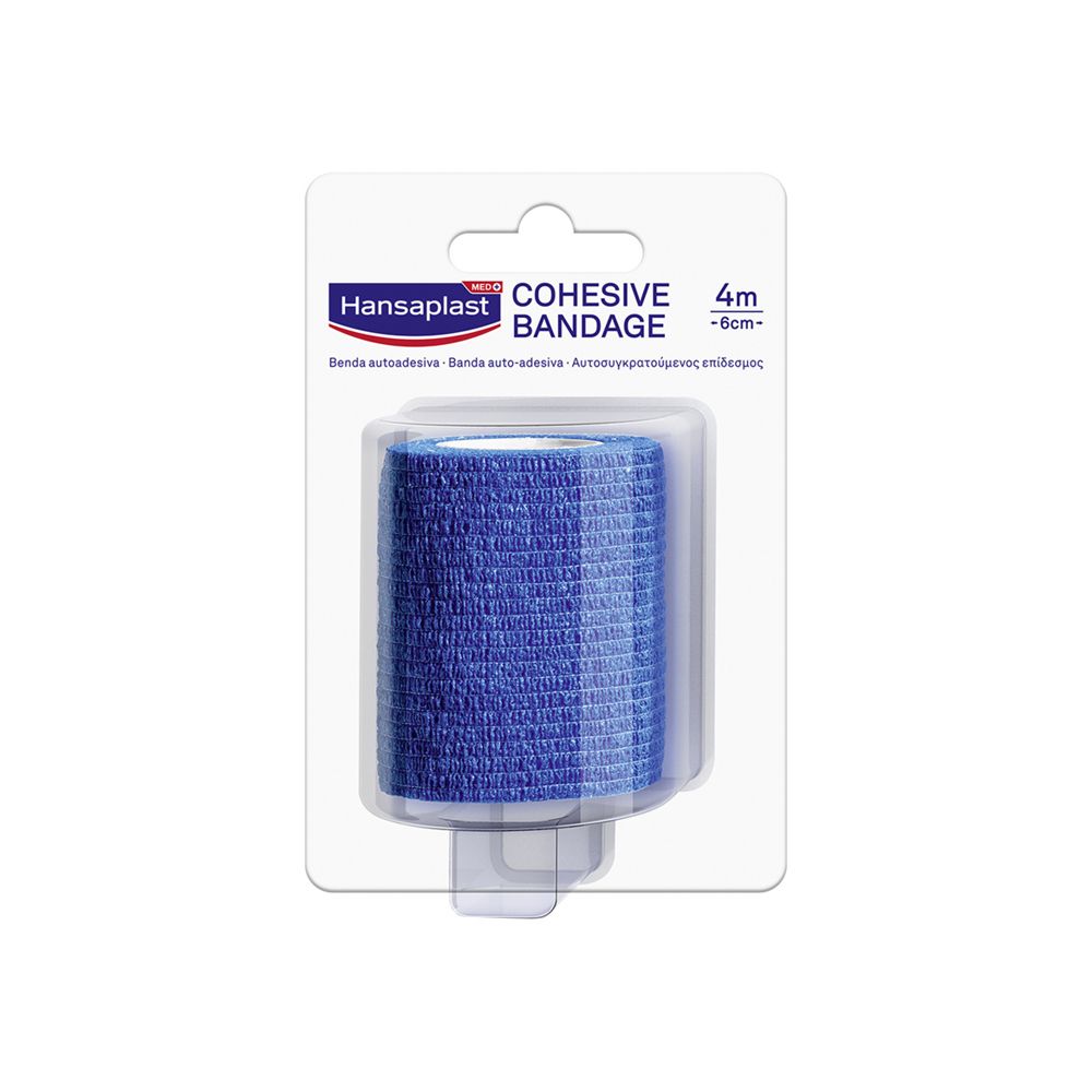 Hansaplast Benda Autoadesiva Blu 4m x 6cm, Tape flessibile per il fissaggio di bende e compresse