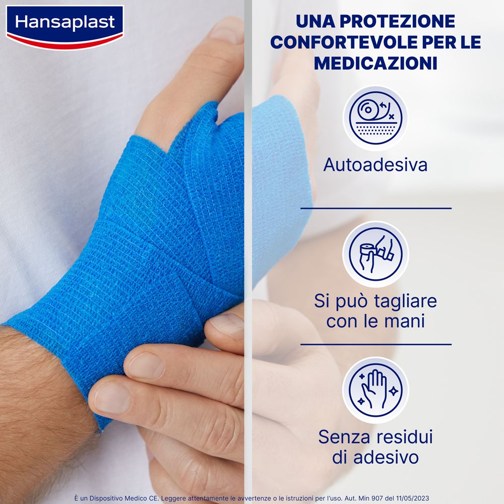 Hansaplast Benda Autoadesiva Blu 4m x 6cm, Tape flessibile per il fissaggio di bende e compresse - risparmia il 10% con il codice: NI10