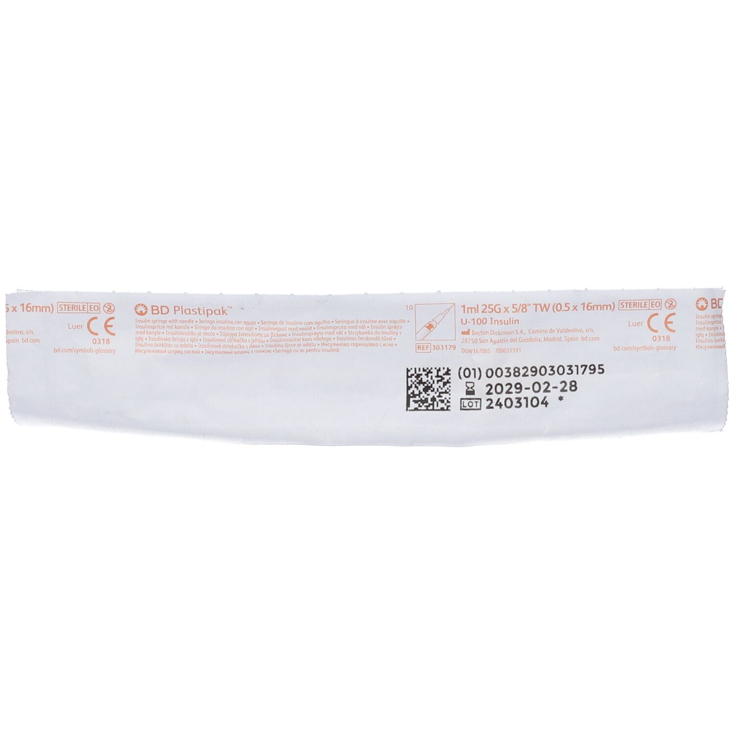 Siringa Monouso Per Insulina Insu-Light In Polipropilene Trasparente 1Ml Ago In Acciaio Inox Gauge 25 0,5Mmx16Cmm Cono Luer Centrale 1 Pezzo