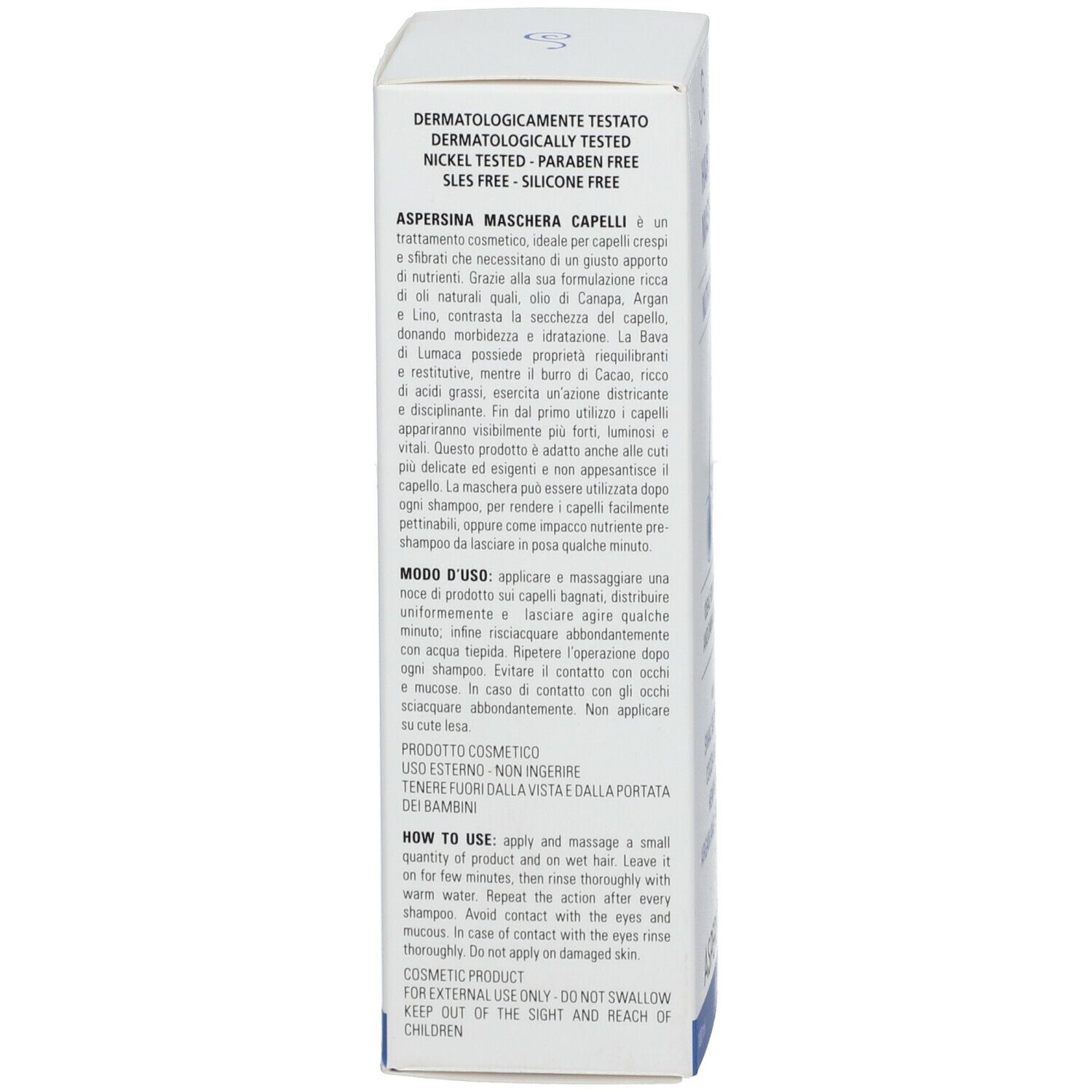 Confezione in cartone. Testo: Istruzioni per l'uso, ingredienti. Marca: ASPERSINA. 100 ml.