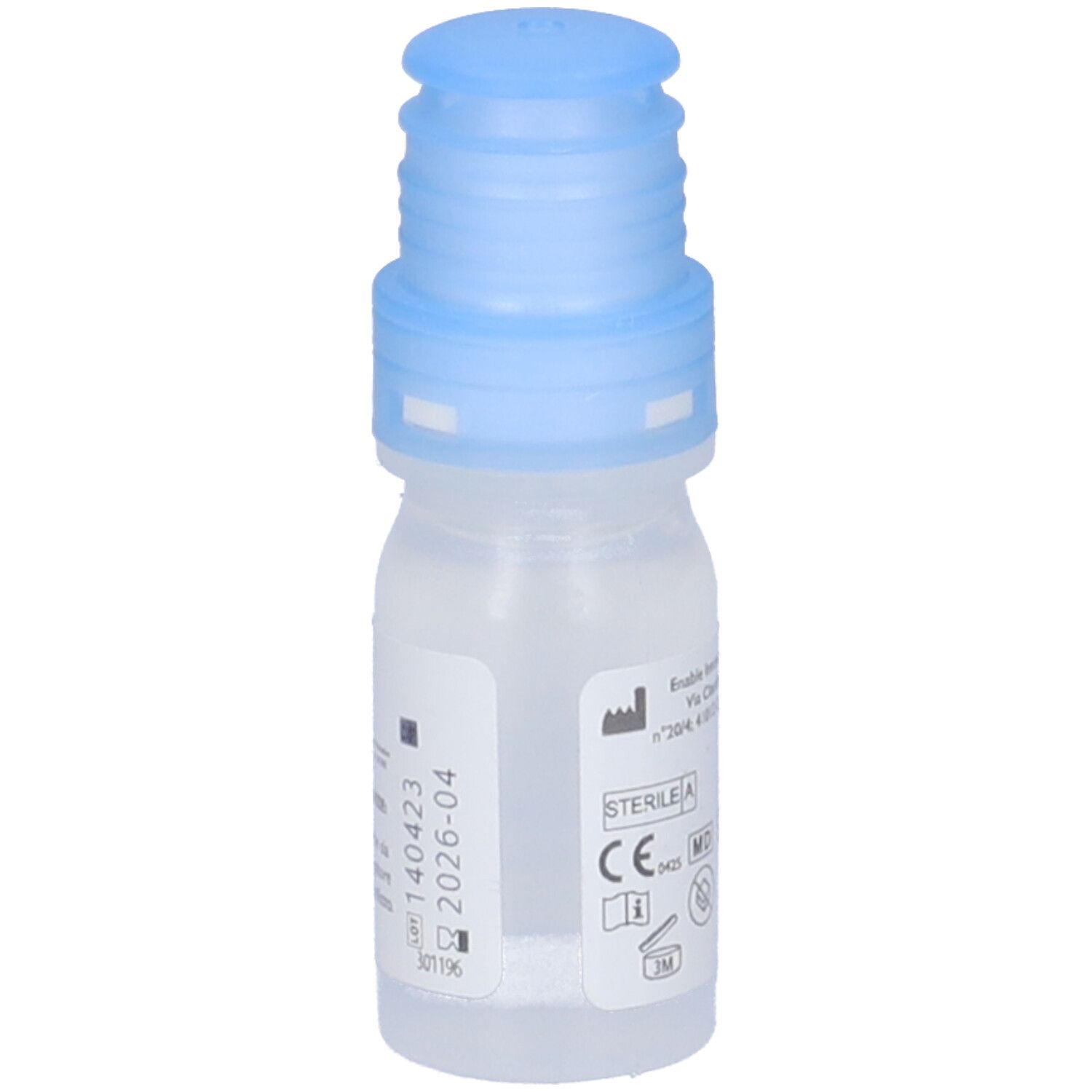 Flacone di collirio con tappo blu. Scritta: Colmil Drops Gocce Oculari. Flacone da 10 ml. Senza conservanti. Etichetta con informazioni.