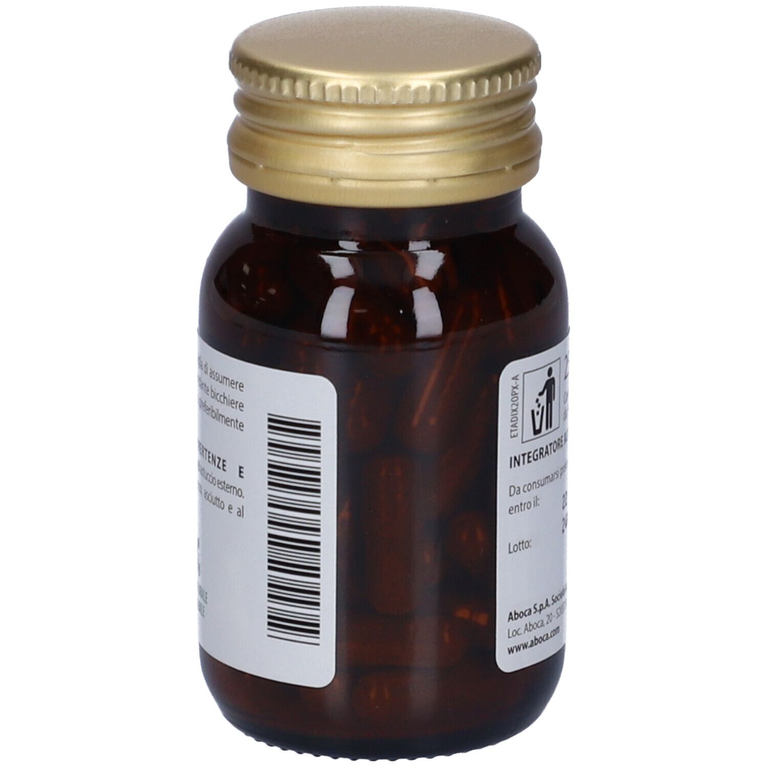 Confezione e flacone Adiprox Advanced. Scatola rossa e flacone marrone con capsule.