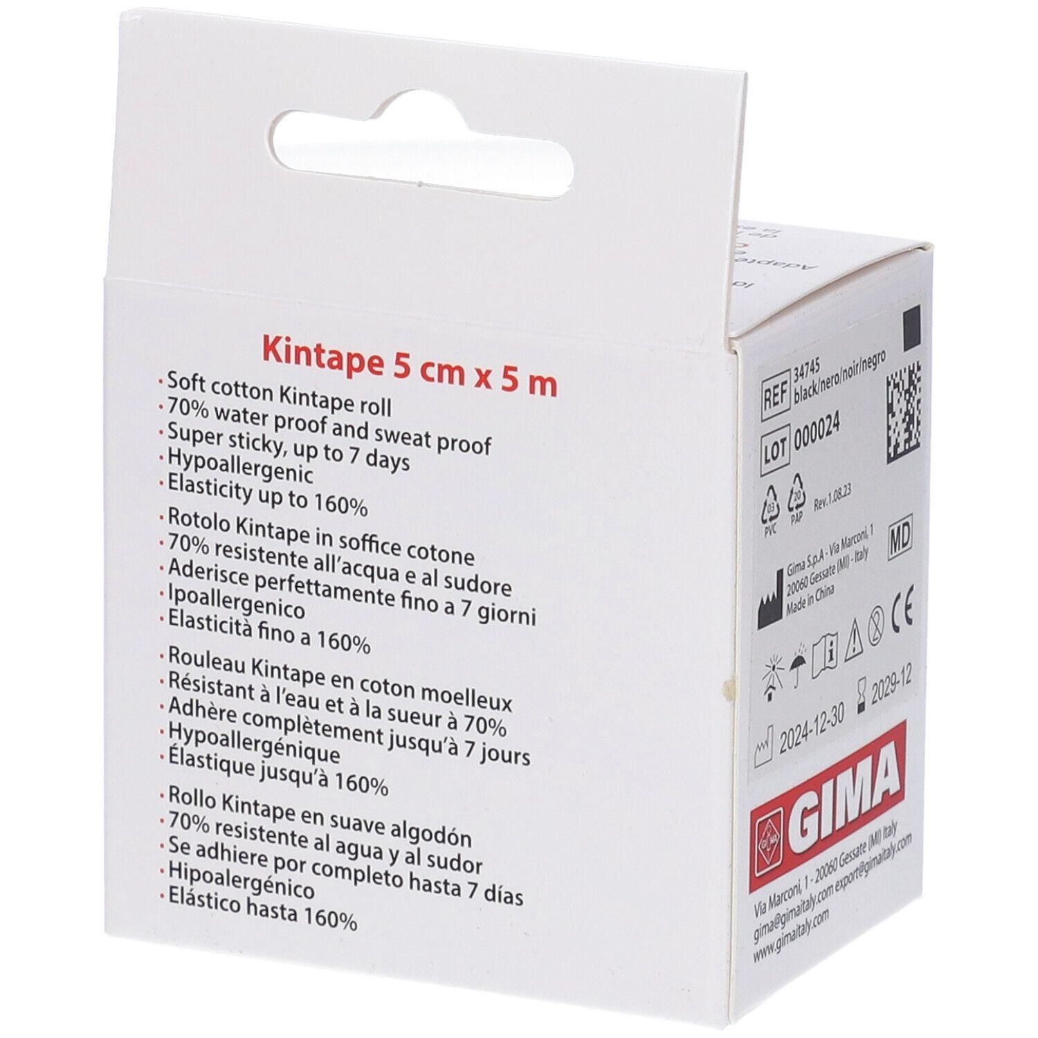 GIMA Taping Kinesiologia 5 M X 5 Cm - Nero