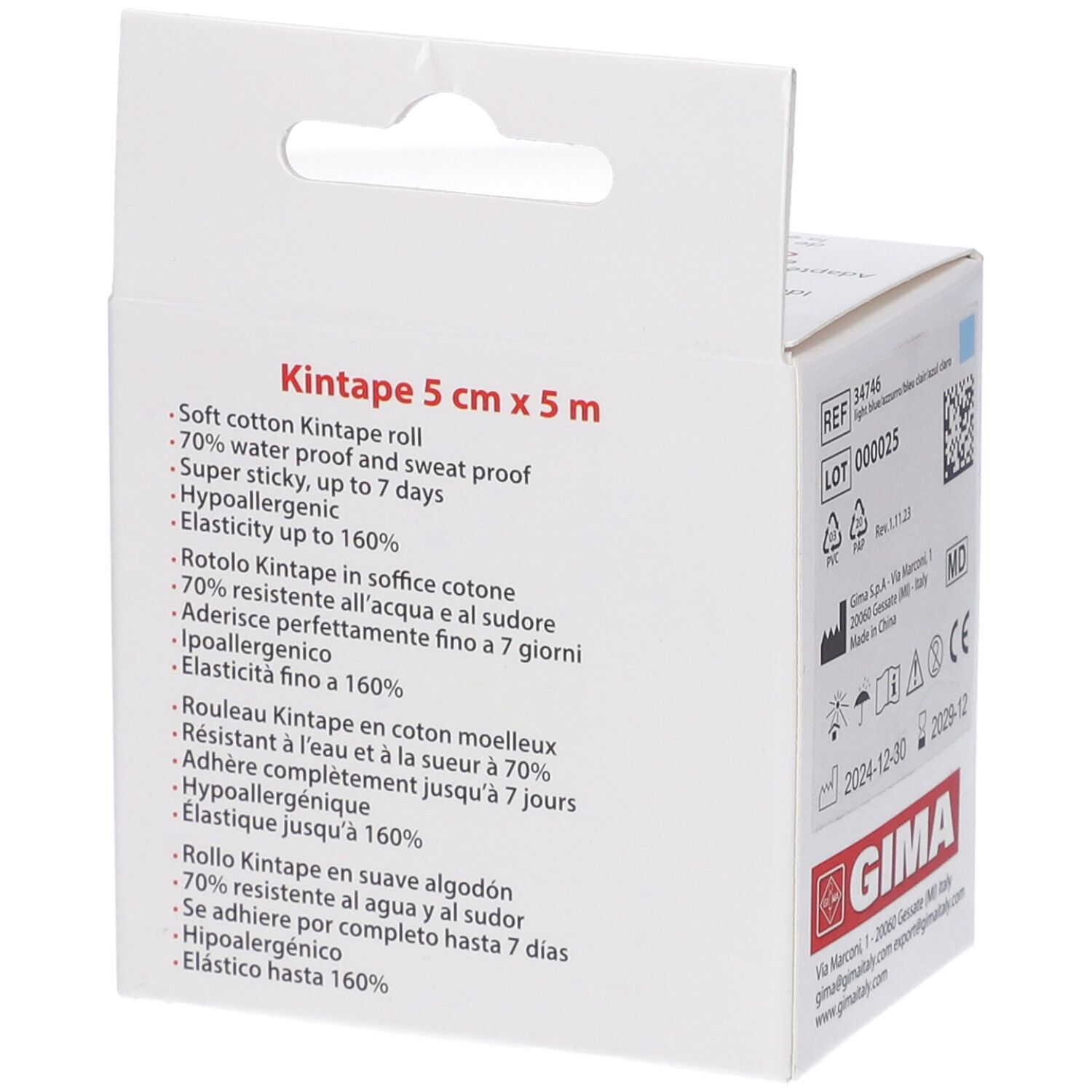 GIMA Taping Kinesiologia 5 M X 5 Cm - Azzurro