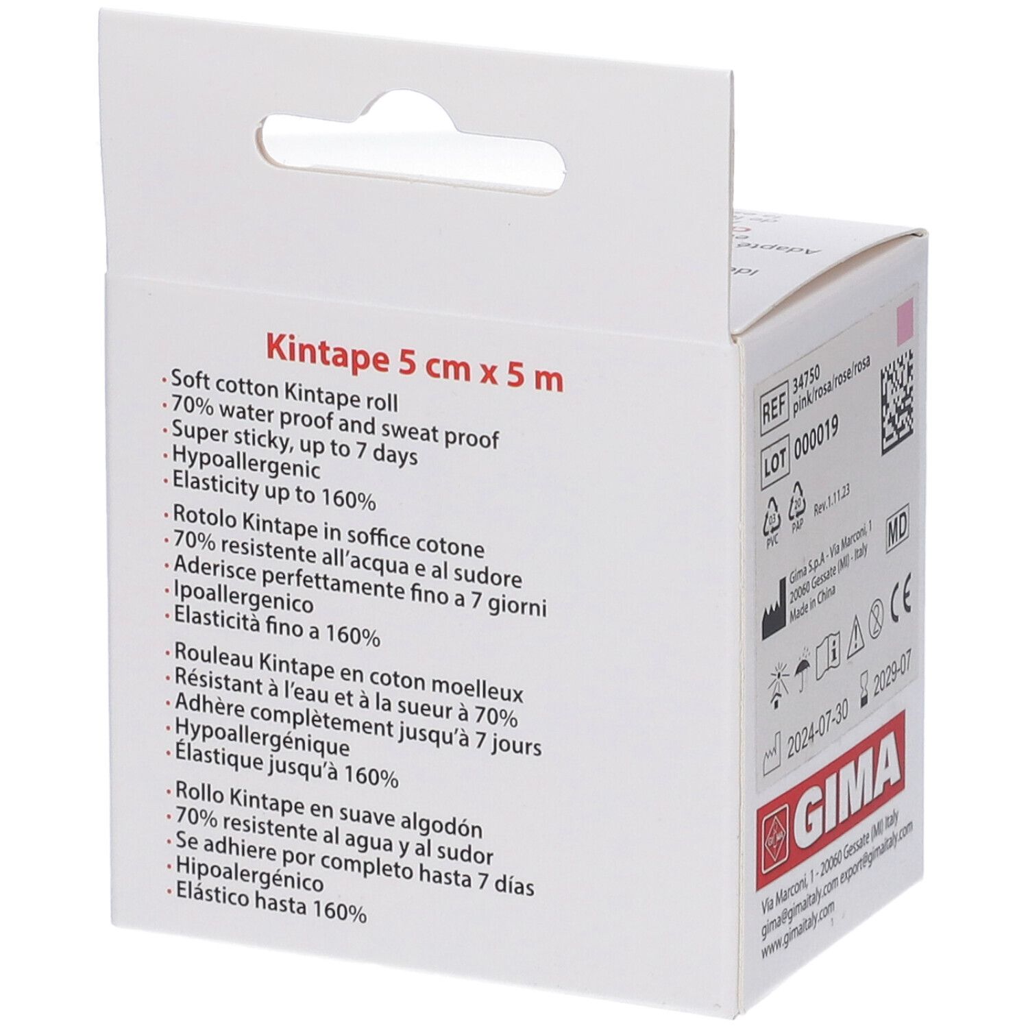 GIMA Taping Kinesiologia 5 M X 5 Cm - Rosa