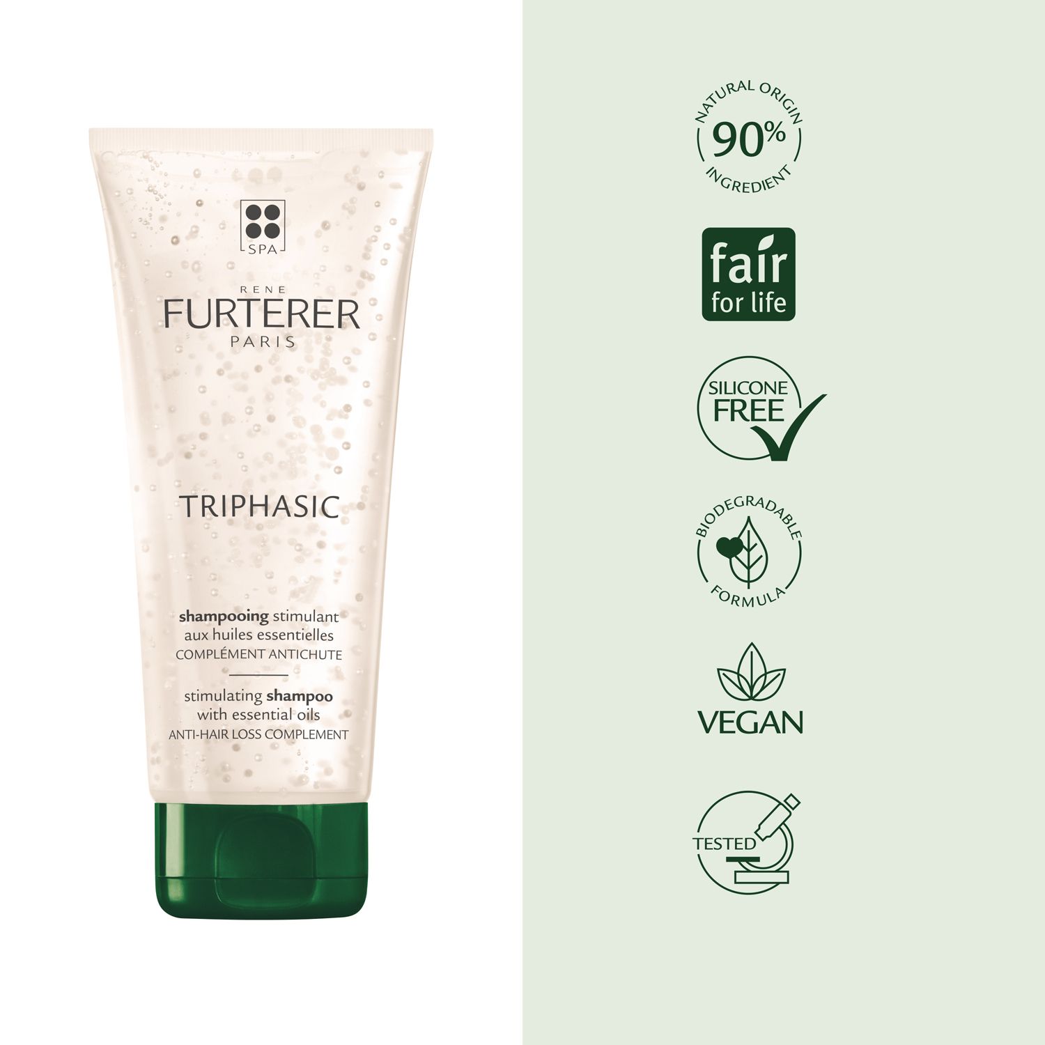 Tubo con logo FURTERER e nome prodotto. Contiene loghi per ingredienti naturali, vegani e altro.