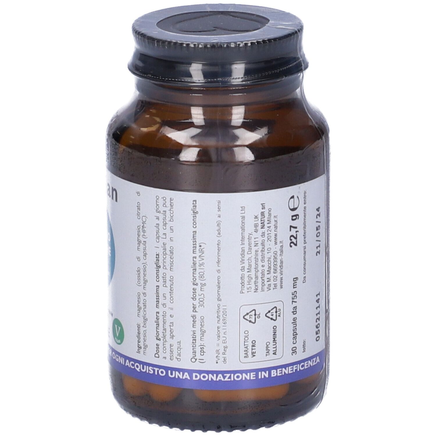 Viridian Magnesium 300mg High Potency 30 Capsule Viridian Magnesio Superiore Alta Concentrazione