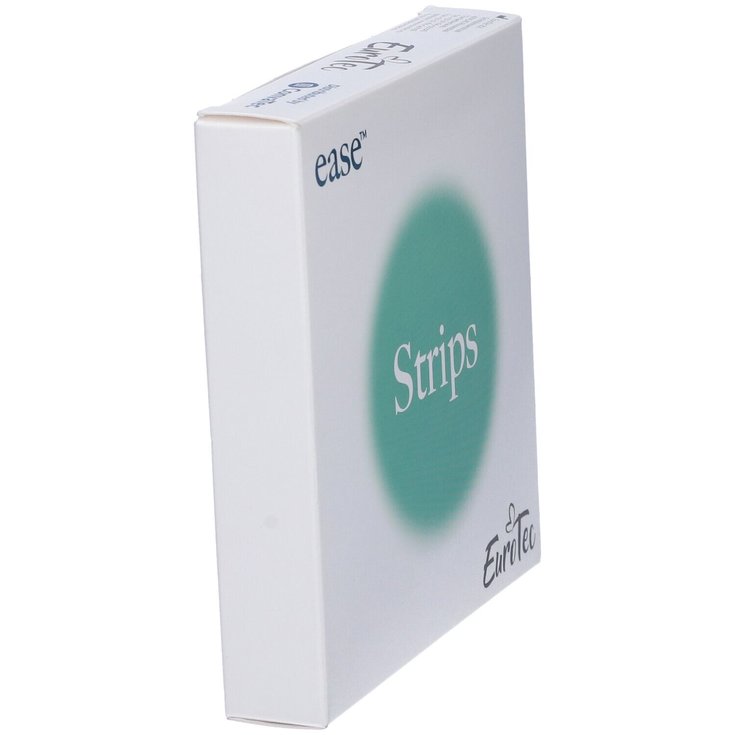 Confezione bianca, angolata. Scritta "Strips" su cerchio verde. Marchi "ease" e "EuroTec".