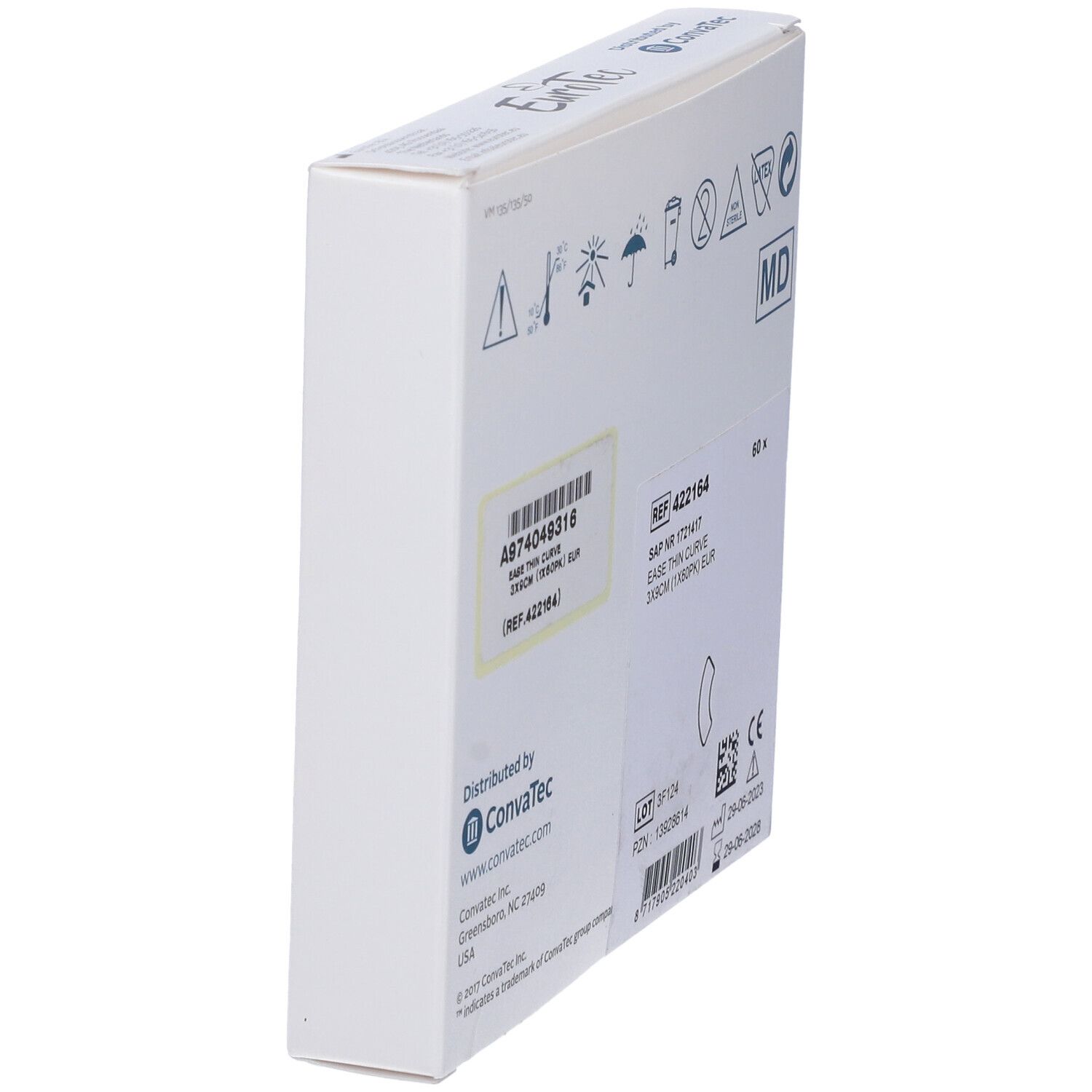 Retro della confezione, angolato. Informazioni su ingredienti, numero di lotto, durata e produttore.