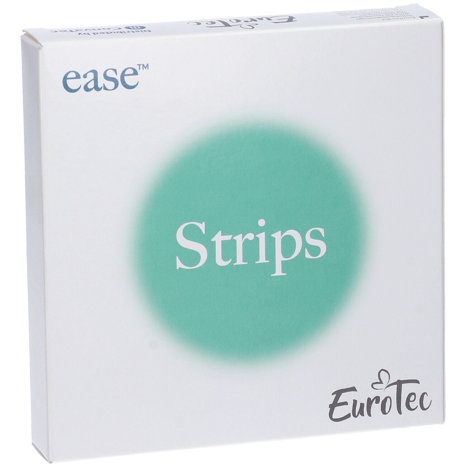 Confezione bianca con cerchio verde e scritta "Strips". Marchi "ease" e "EuroTec".