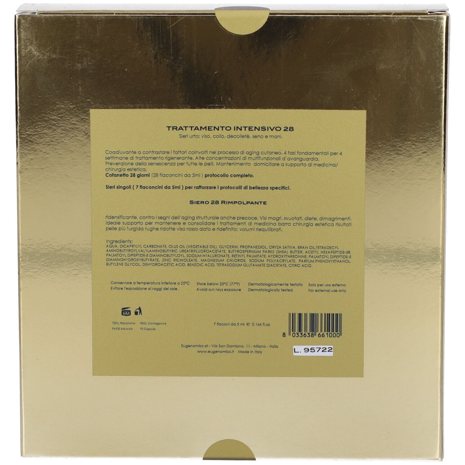 Retro della confezione con testo. Contiene informazioni sugli ingredienti e l'uso.