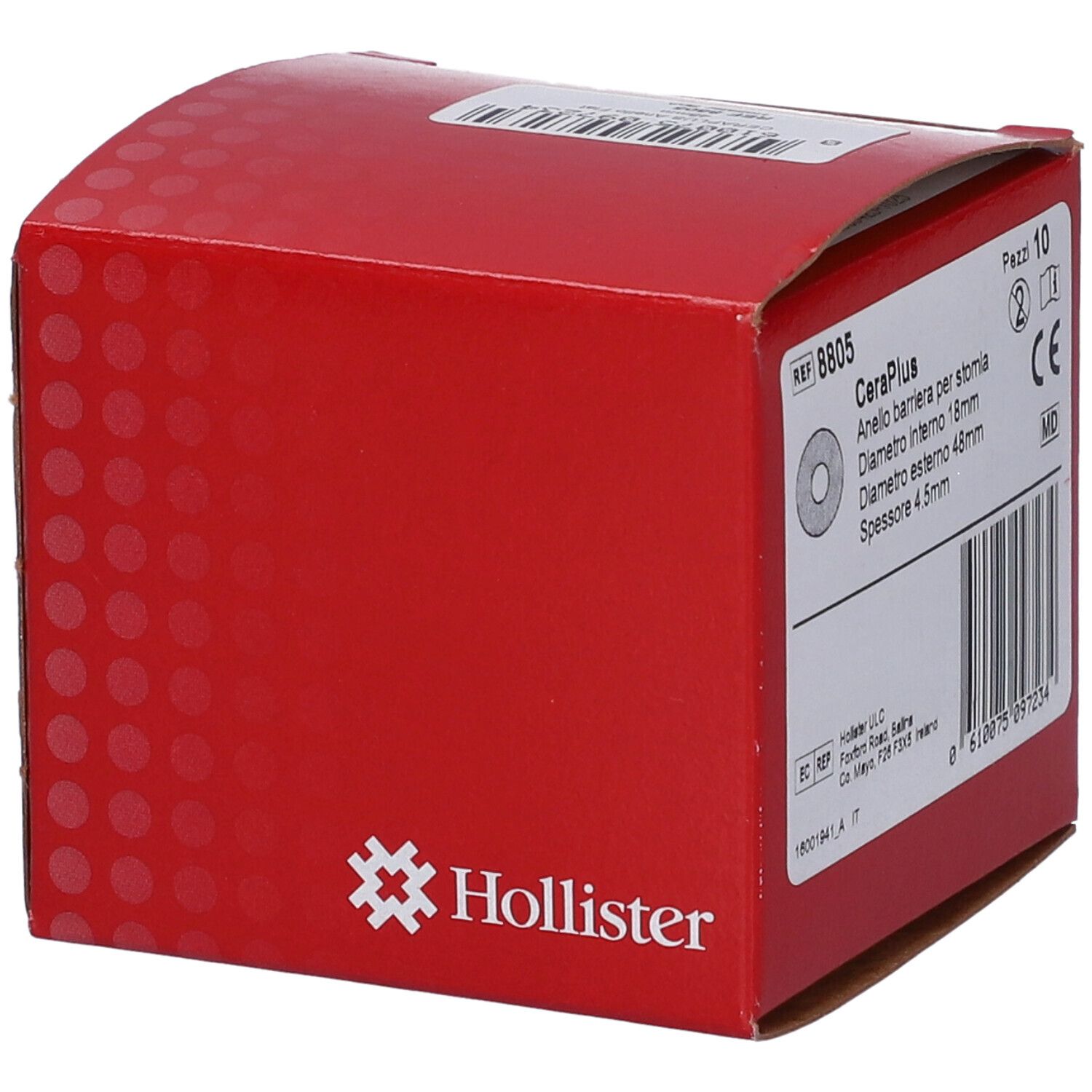 Confezione Hollister CeraPlus Ring. Scatola rossa a pois bianchi e nome del prodotto.