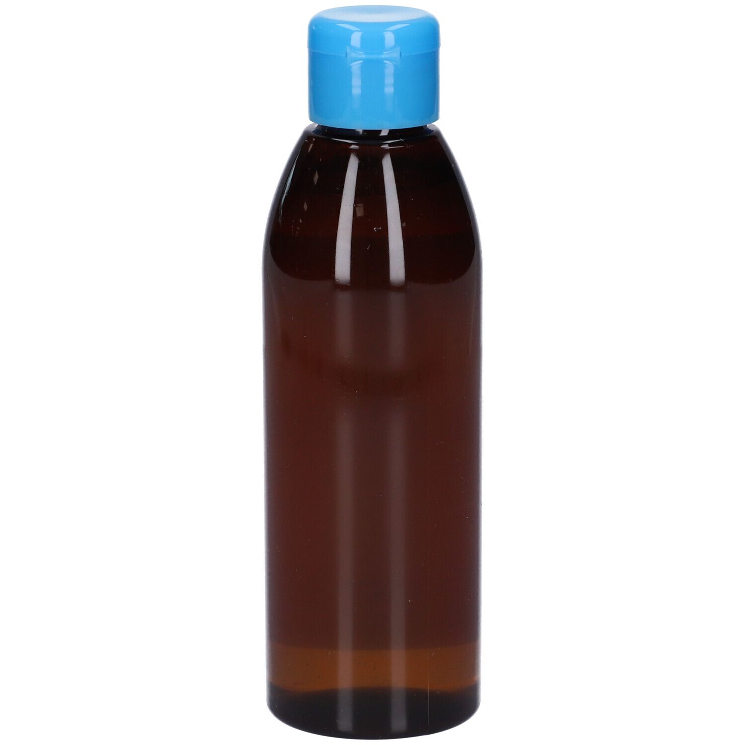 Flacone marrone con tappo blu. Nessun altro dettaglio visibile.