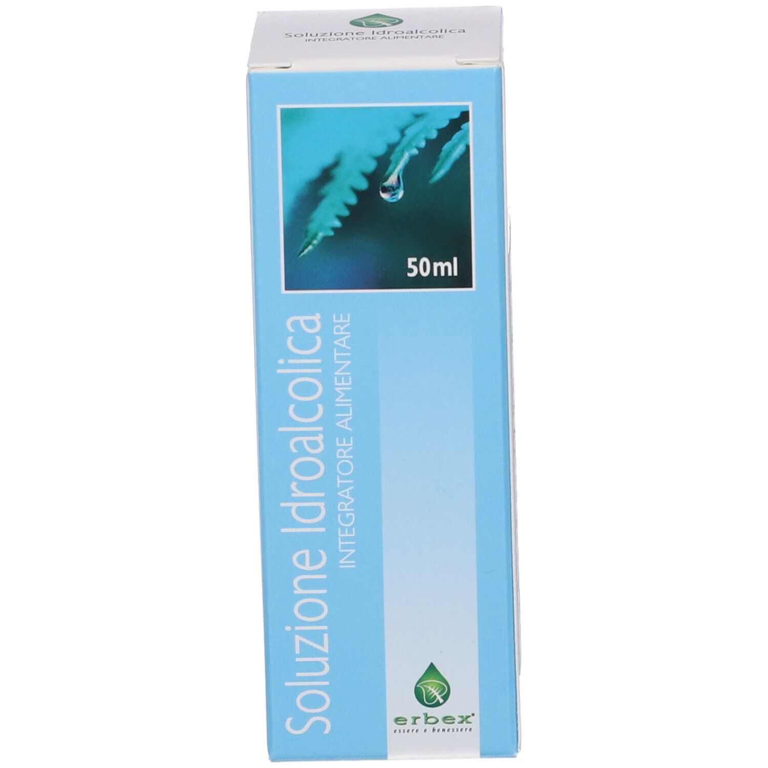 Scatola azzurra con nome del prodotto e logo. '50ml' in alto.
