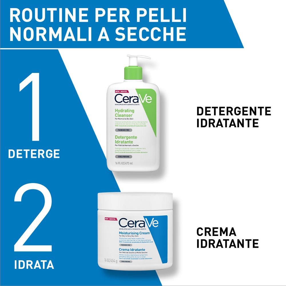 CeraVe Detergente Idratante Viso Pelle da Normale a Secca, con acido ialuronico e ceramidi 236 ml
