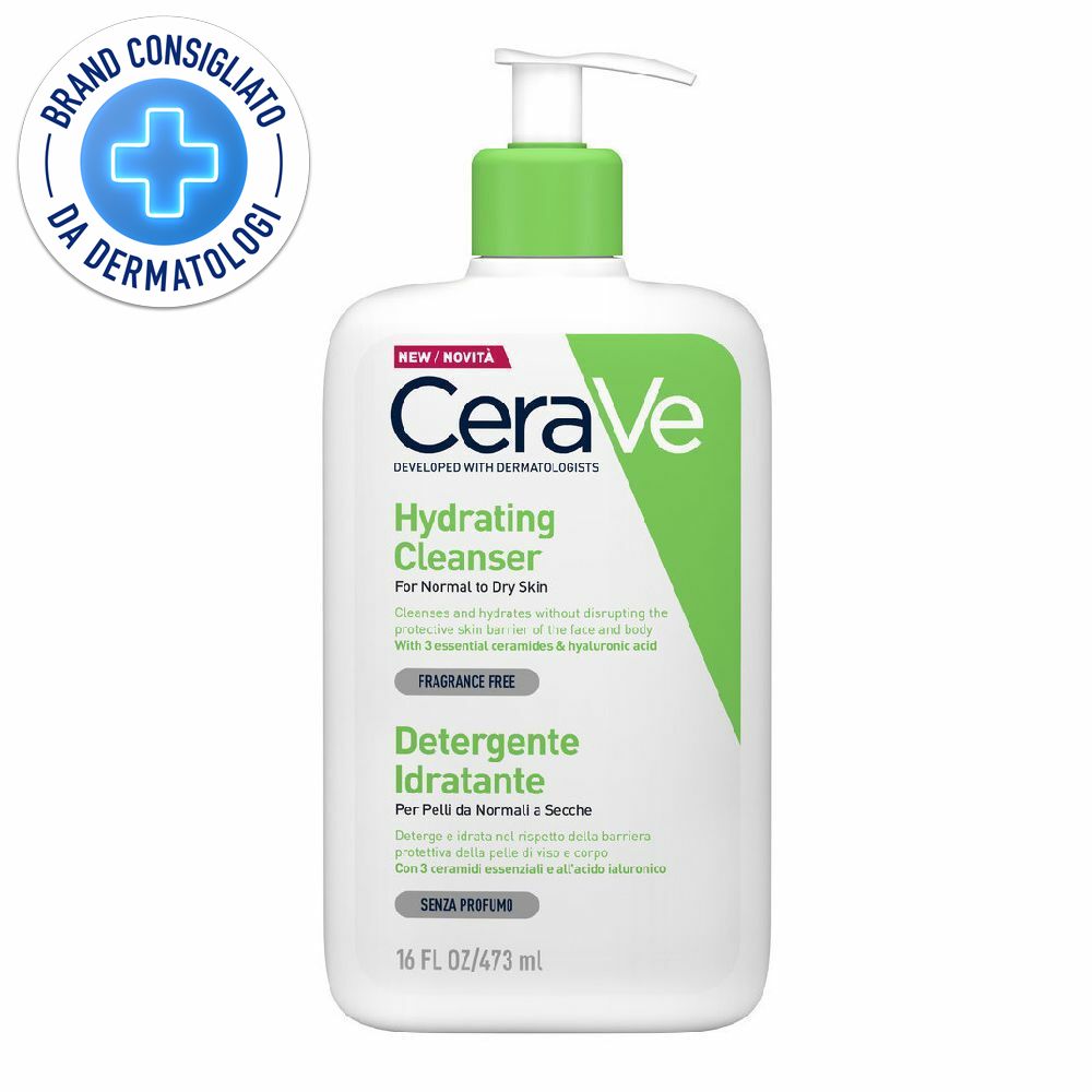 CeraVe Detergente Idratante Viso Pelle da Normale a Secca, con acido ialuronico e ceramidi 473 ml