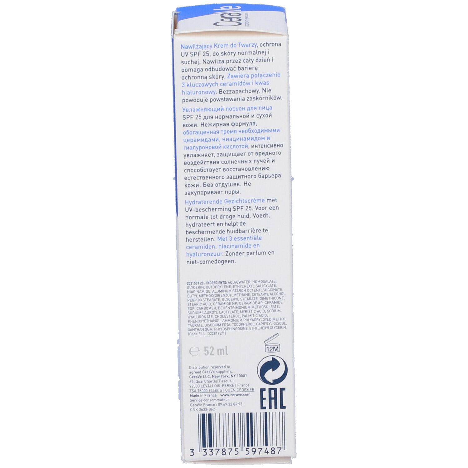 CeraVe Crema Viso Idratante SPF25 24 ore con acido ialuronico