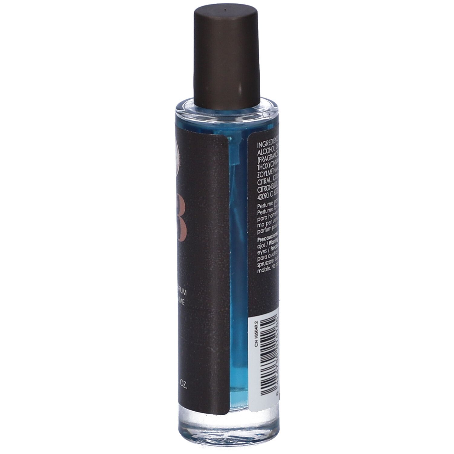 Flacone nero con tappo marrone. Scritta "63" e "Eau de Parfum Pour Homme".