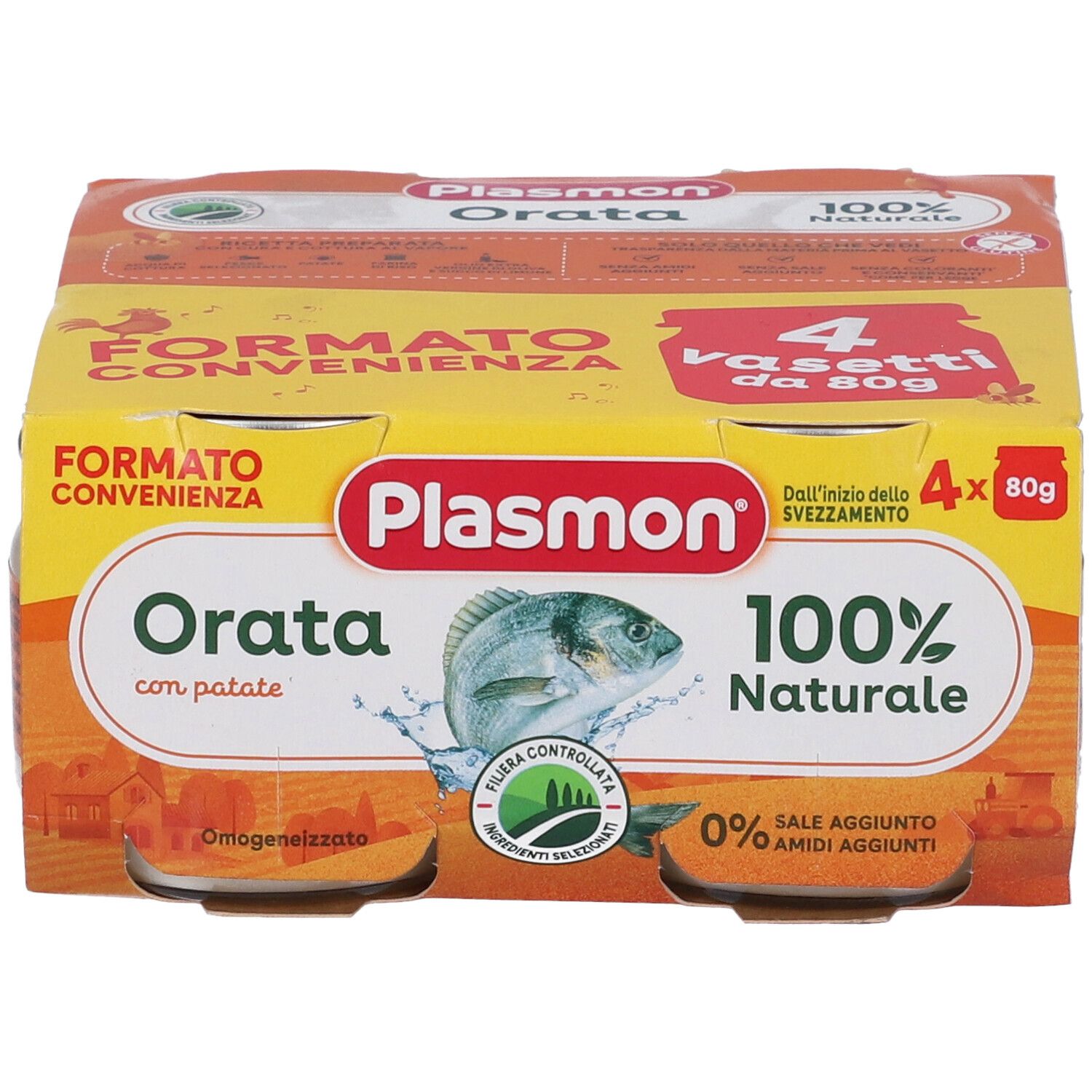 Plasmon Orata con patate, 4 vasetti da 80g, 100% naturale.