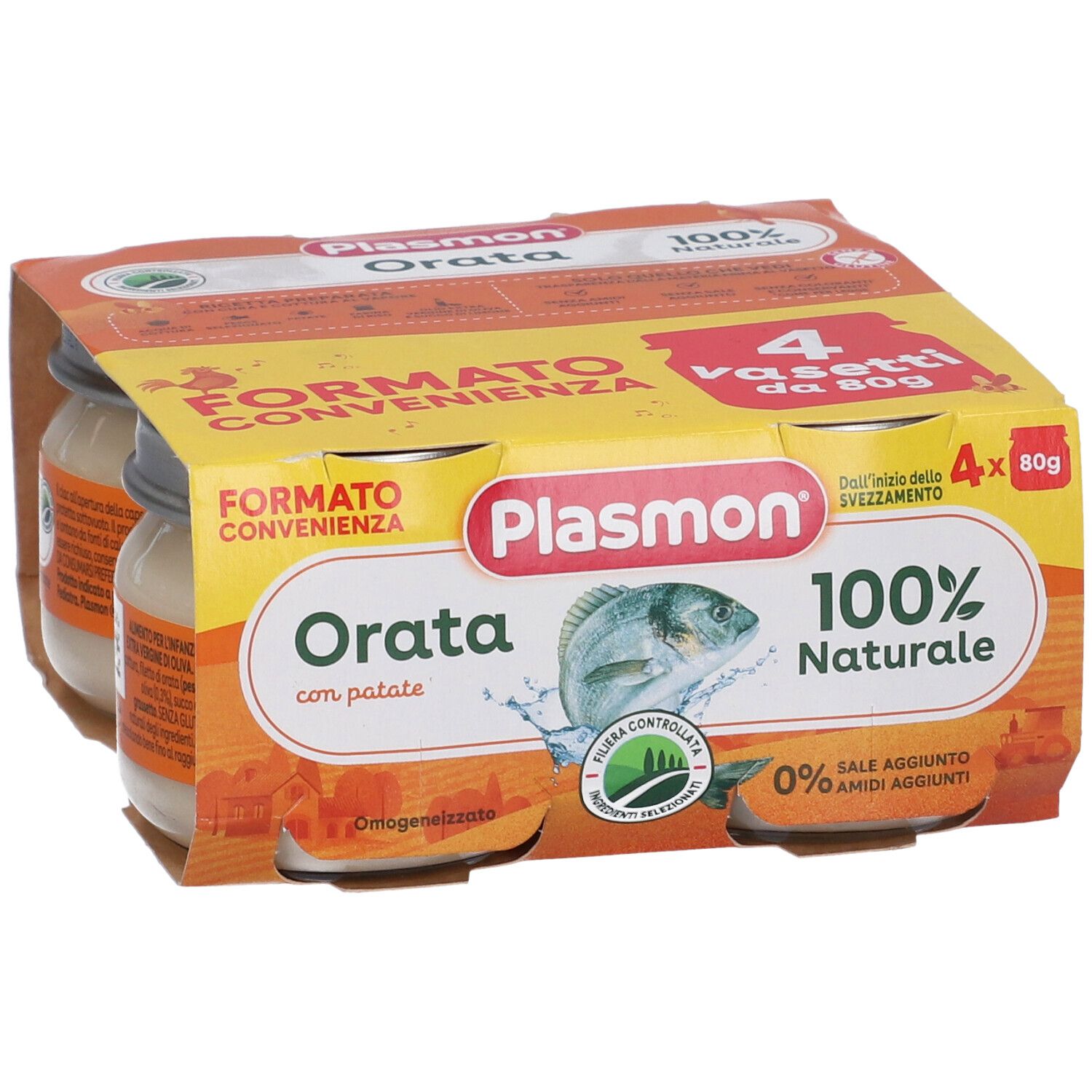 Plasmon Orata con patate, 4 vasetti da 80g, 100% naturale.