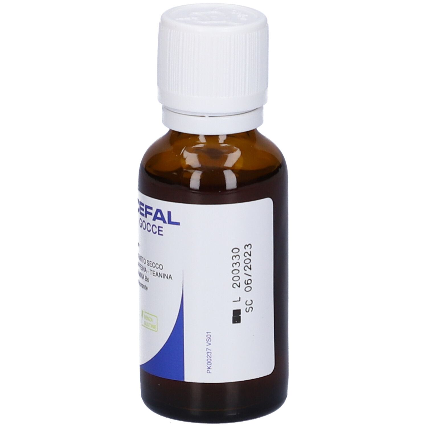 Flacone di vetro marrone con tappo bianco. Etichetta con testo. Scritta: IPNOCEFL Gocce. Marchio: Una Pharma.