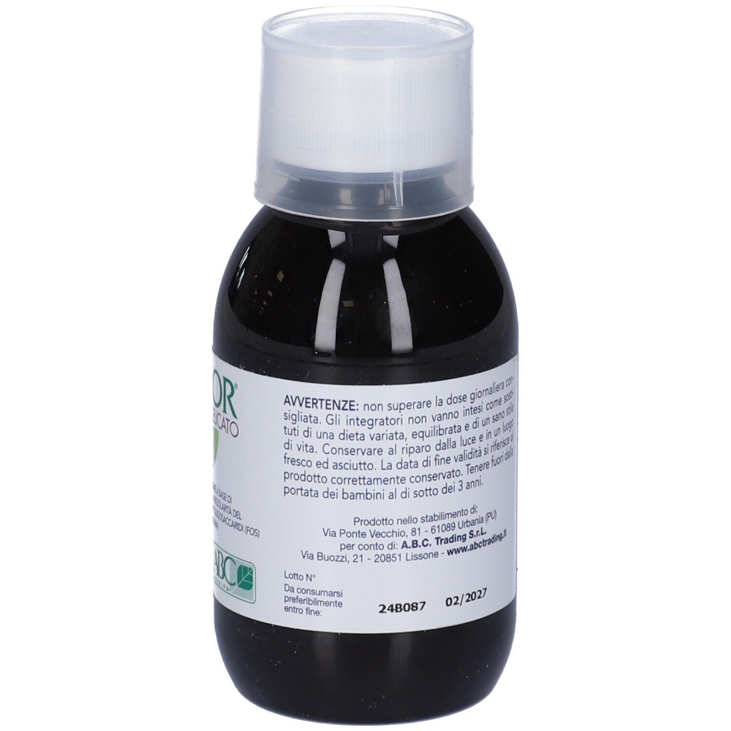 Bottiglia con liquido e tappo bianco. Sul retro testo su avvertenze e uso. 160 ml.