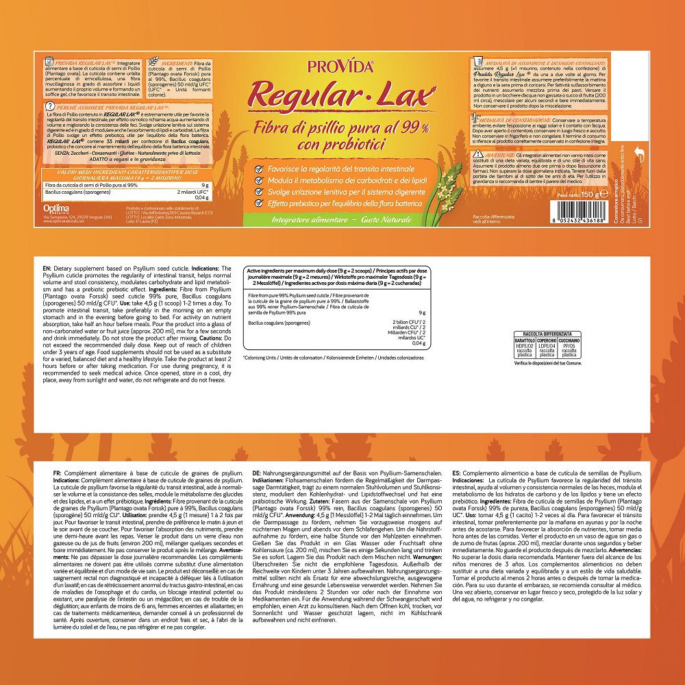 Provida Regular Lax: informazioni su ingredienti, valori nutrizionali e uso.