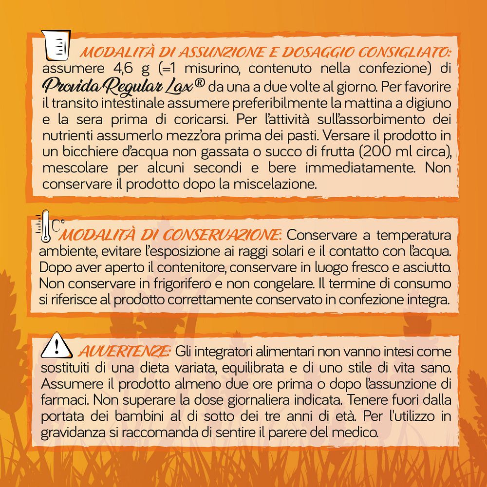 Provida Regular-Lax: Dosaggio, modalità d'uso e conservazione.