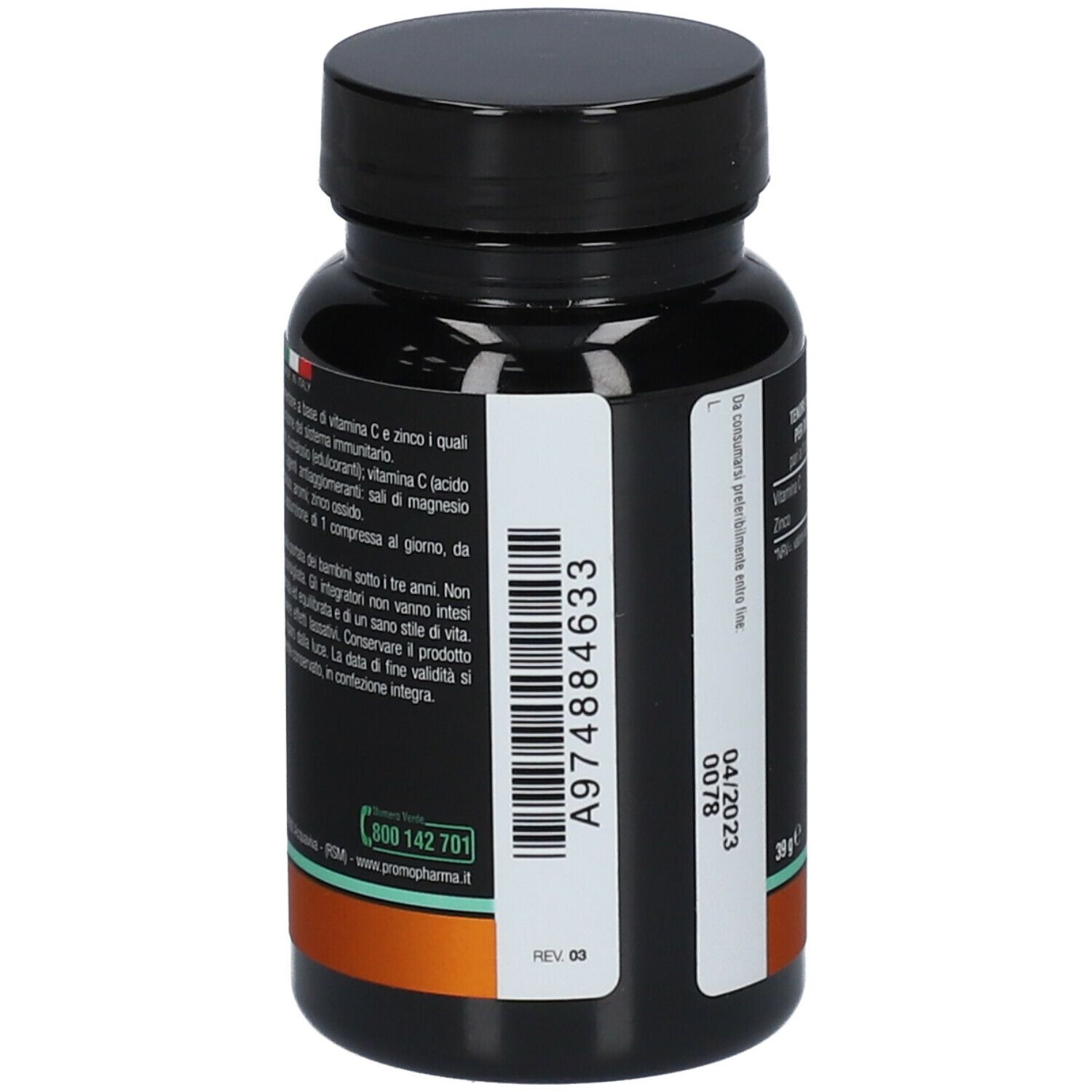 Flacone nero con etichetta BOTANICALMIX CIZINCO. Codice a barre e data di scadenza.