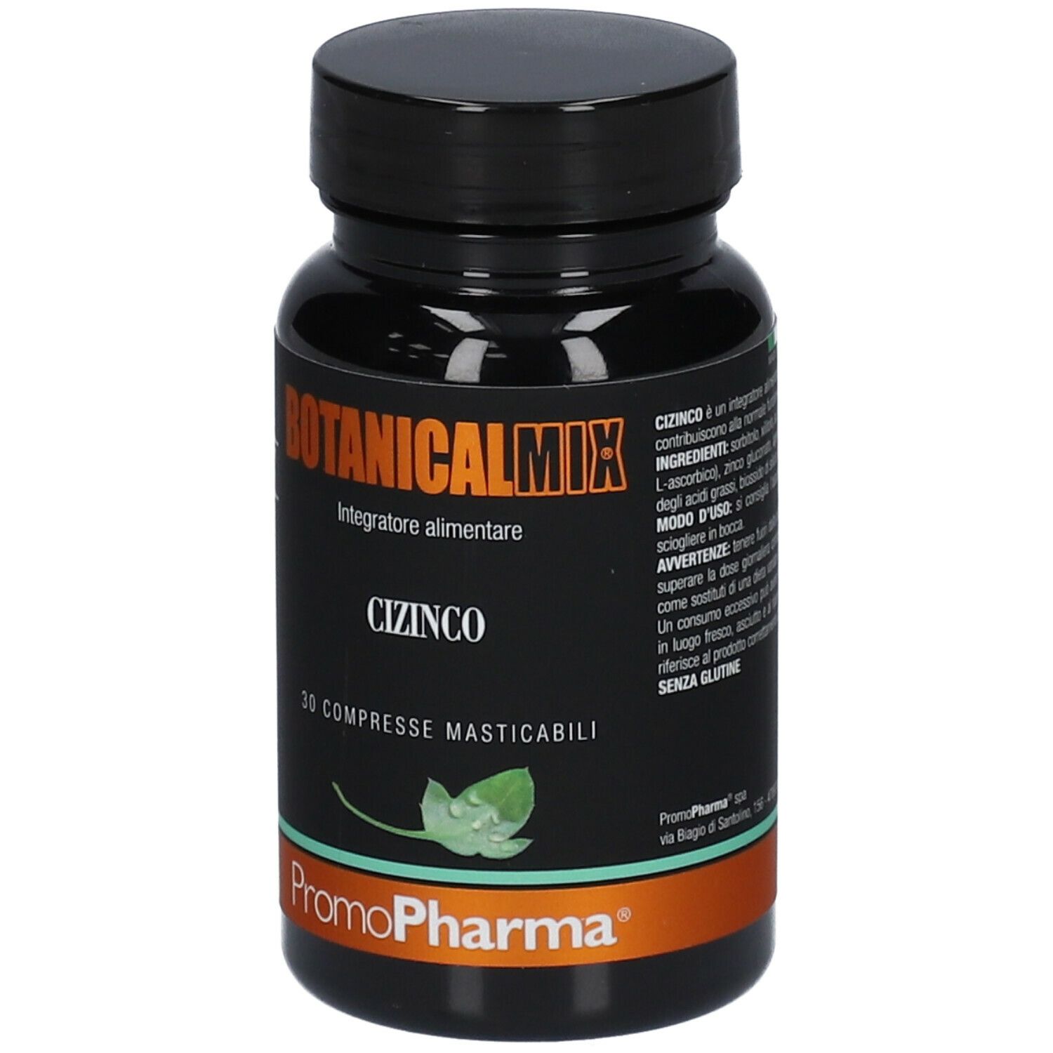 Flacone nero con etichetta BOTANICALMIX CIZINCO. Ingredienti e avvertenze.