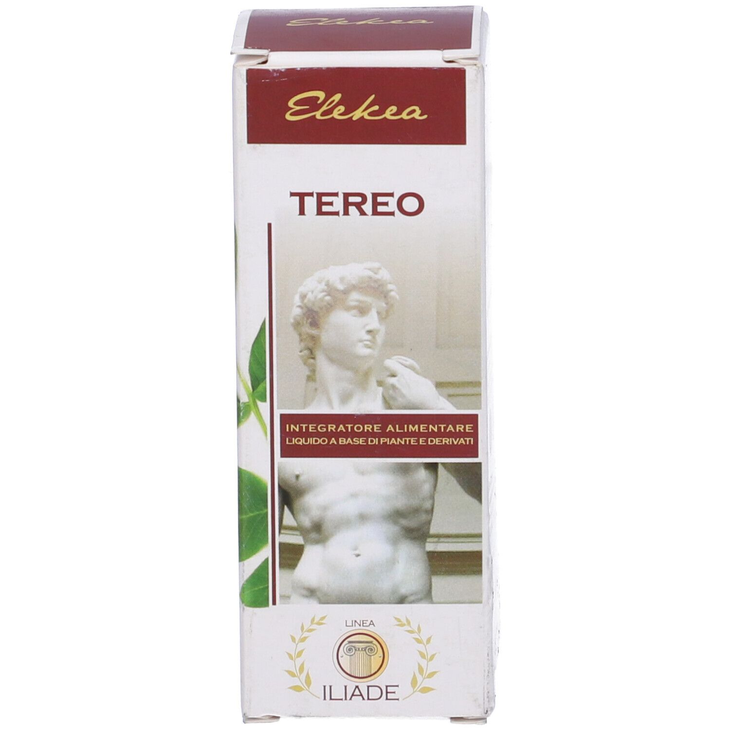 Confezione del prodotto con scatola. Sulla scatola è presente il nome del prodotto Tereo e l'immagine di una statua.