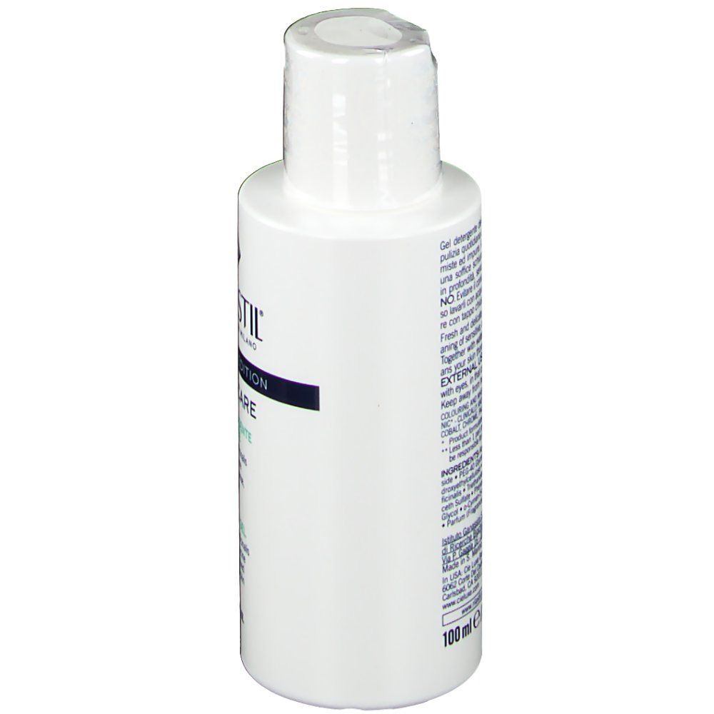 Flacone bianco con tappo bianco. Scritta: RILASTIL, Daily Care. Testo multilingue. 100 ml.