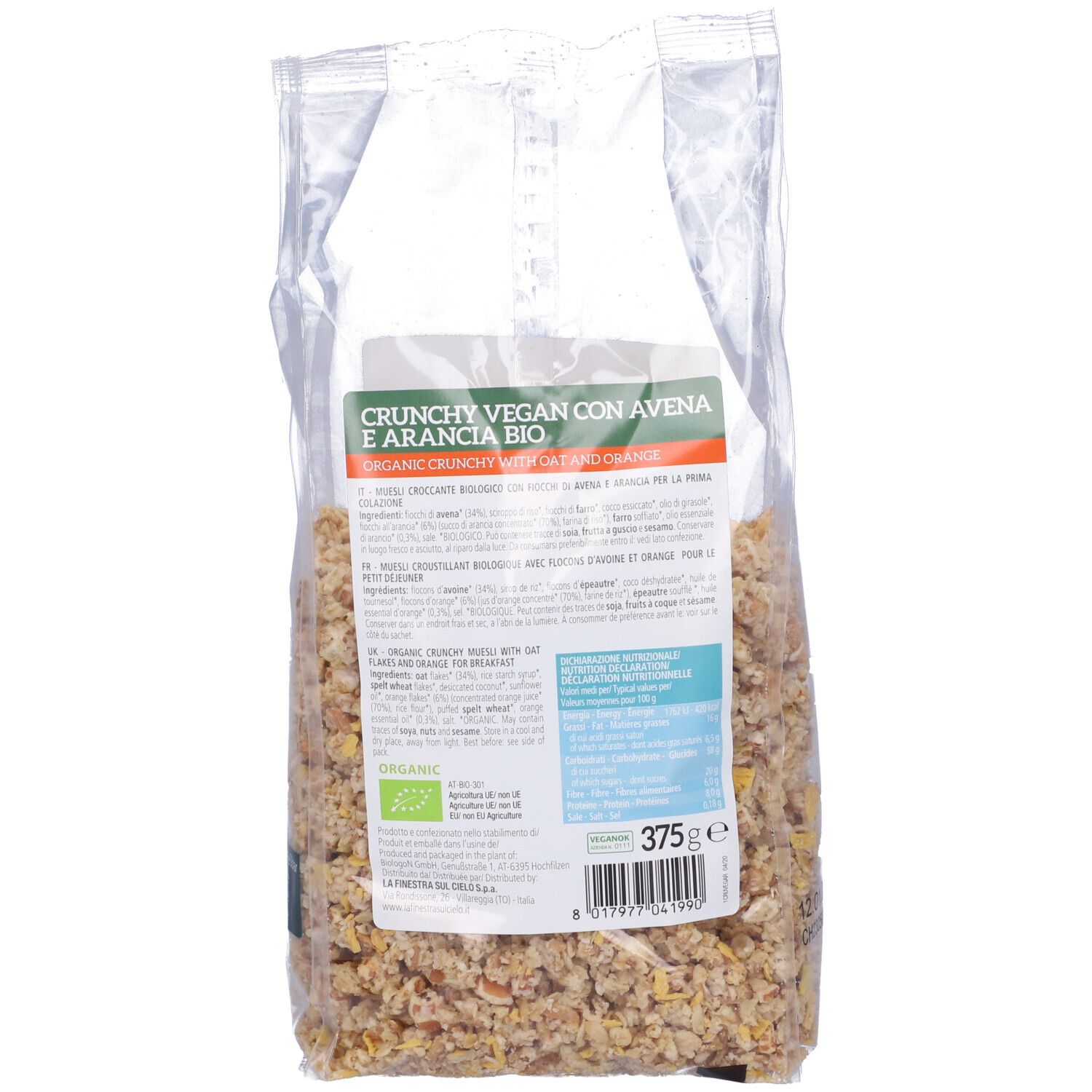 Crunchy Con Avena E Arancia Vegan Bio 375 G