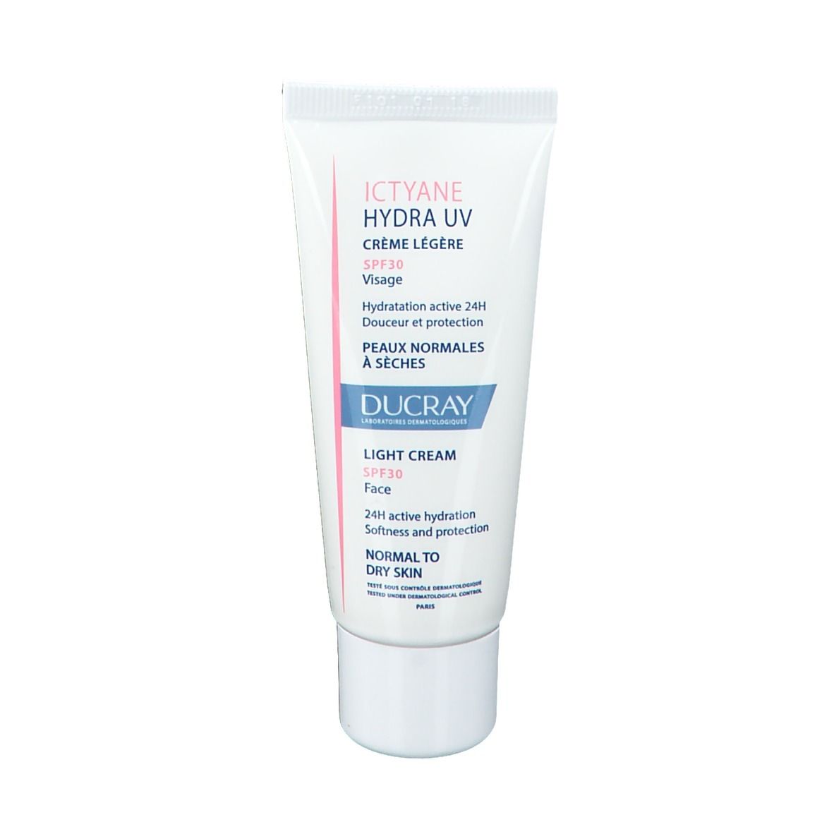 Tubo bianco Ictyane Hydra UV Crème Légère SPF30. Per pelli normali a secche.