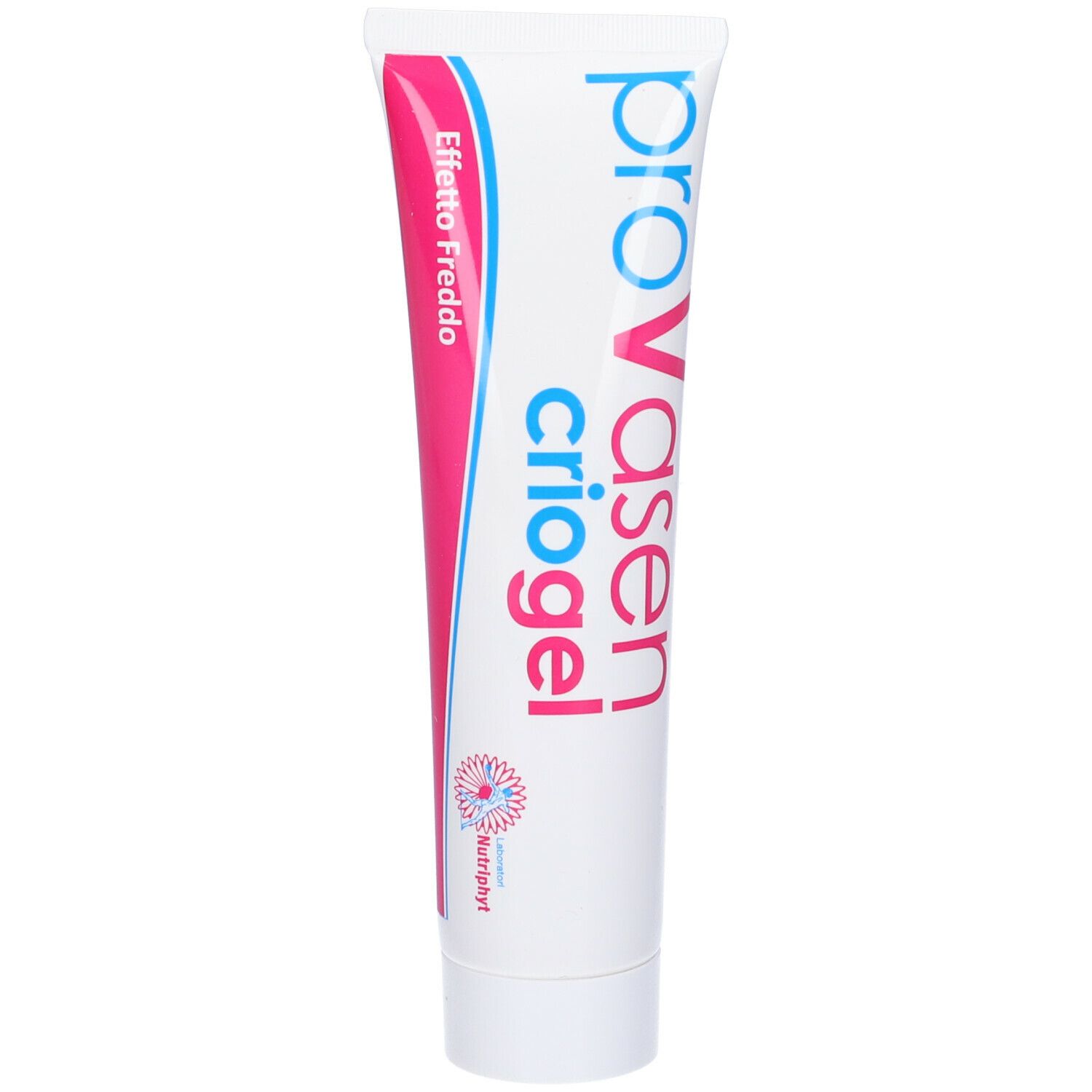 Tubo bianco con scritta rosa e blu. Scritta 'Provasen Criogel' e 'Effetto Freddo'.